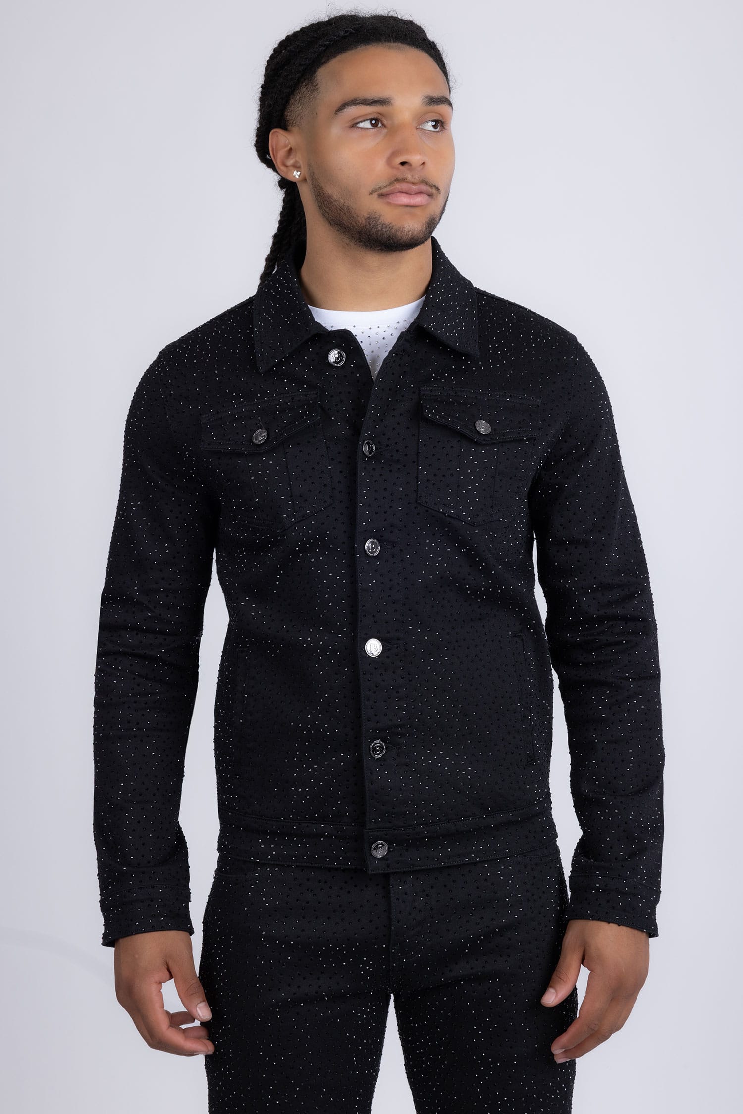 Barabas Men's Rhinestone Denim Casual Luxury Jacket 5JVS03 Black
