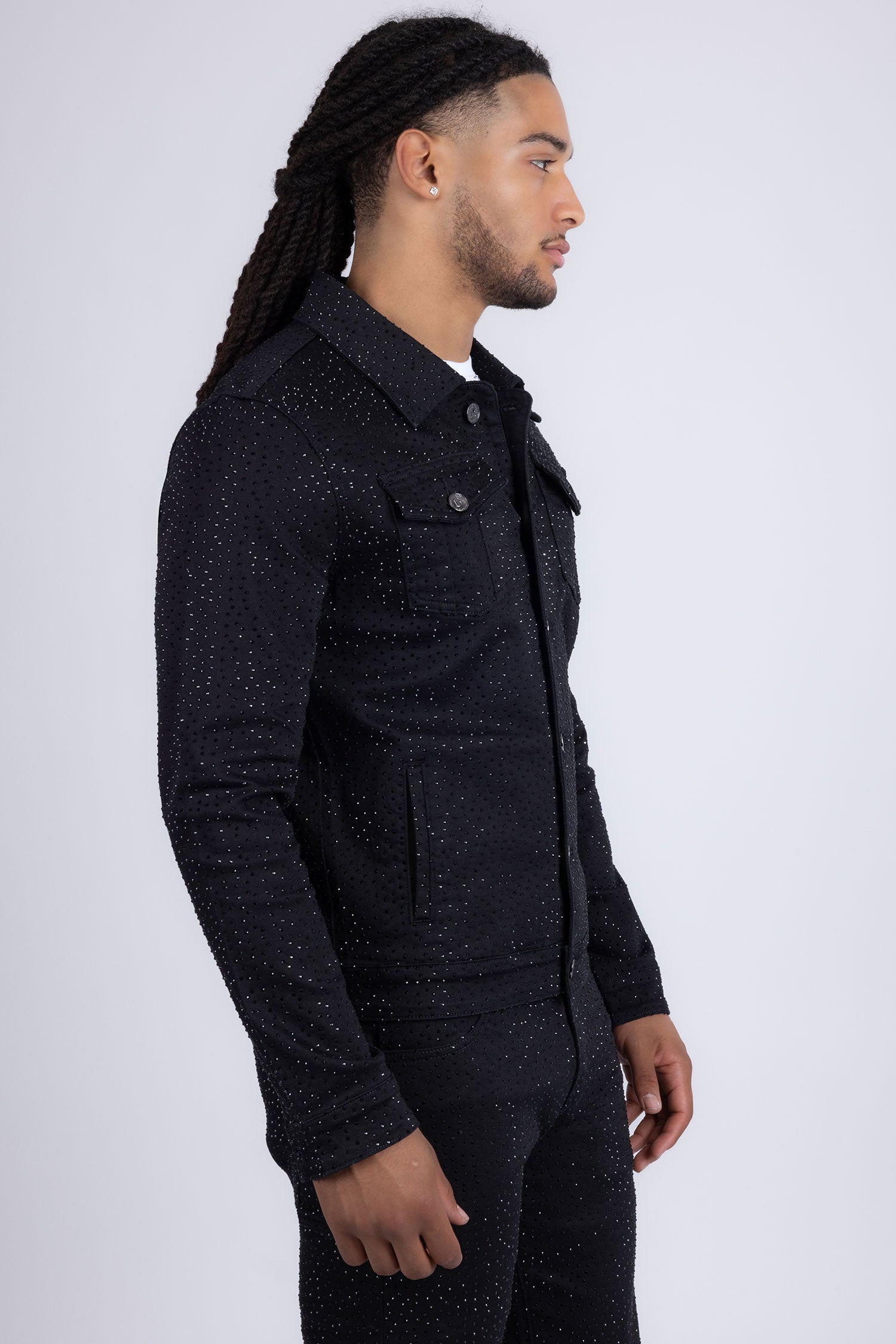 Barabas Men's Rhinestone Denim Casual Luxury Jacket 5JVS03 Black