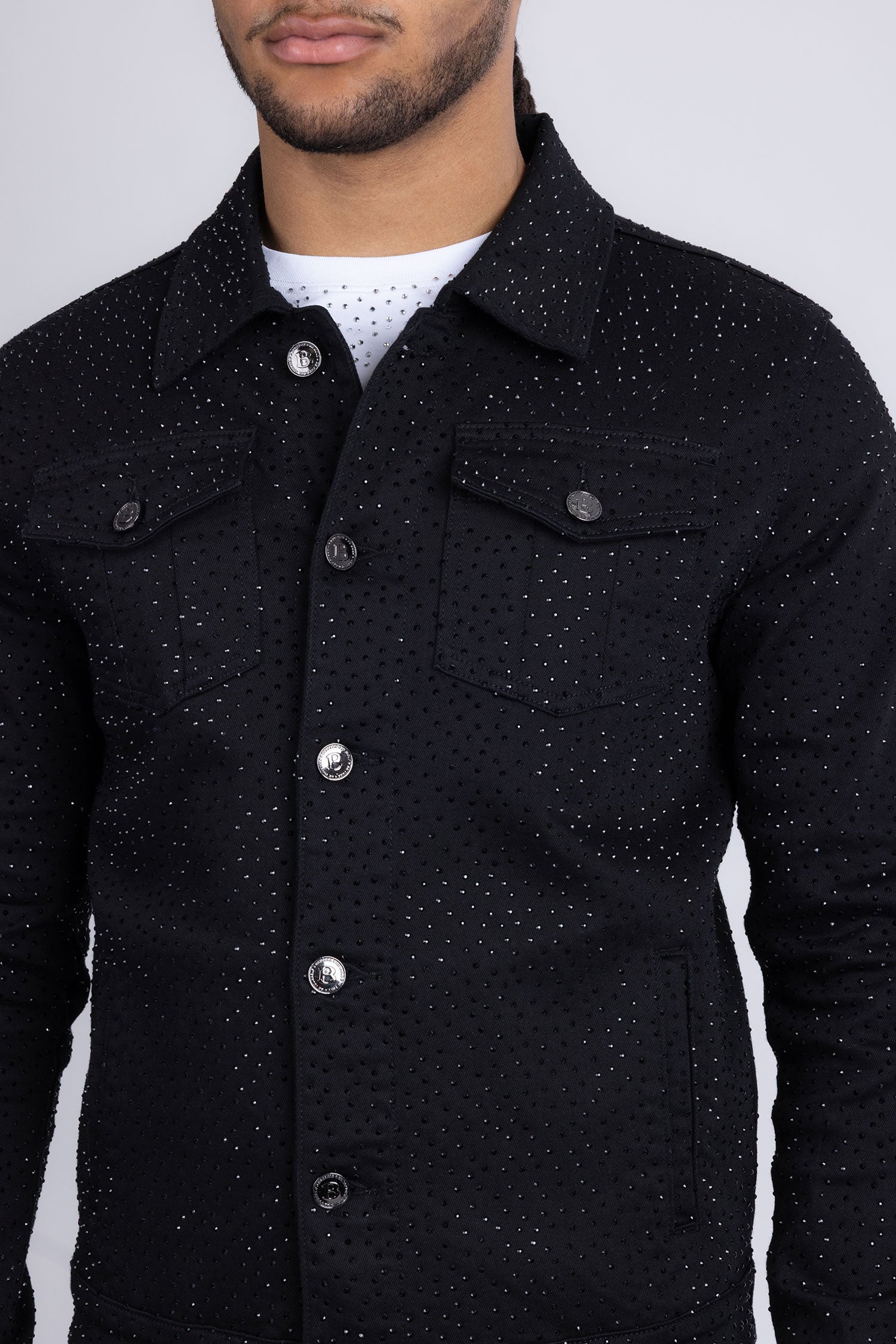 Barabas Men's Rhinestone Denim Casual Luxury Jacket 5JVS03 Black