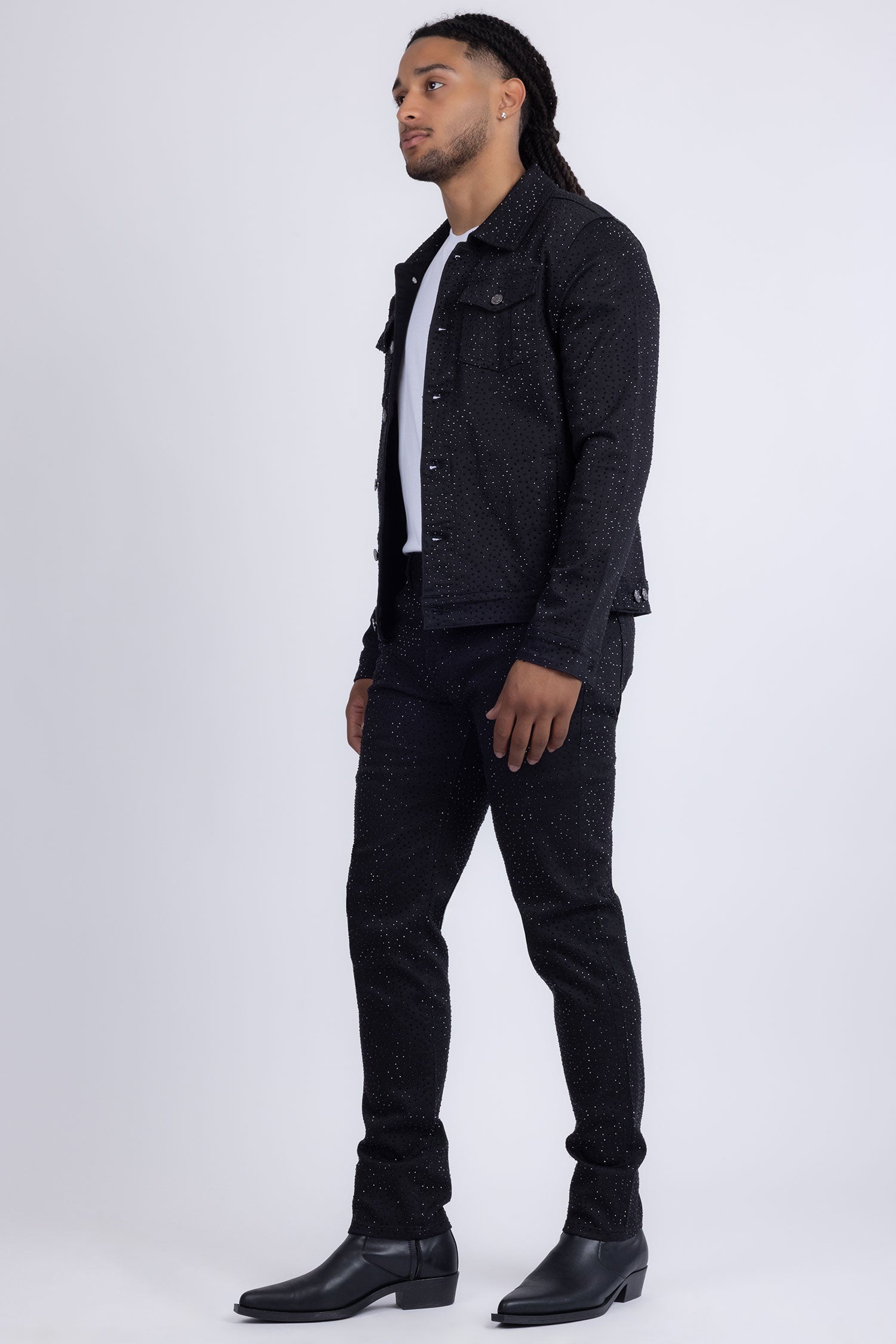 Barabas Men's Rhinestone Denim Casual Luxury Jacket 5JVS03 Black