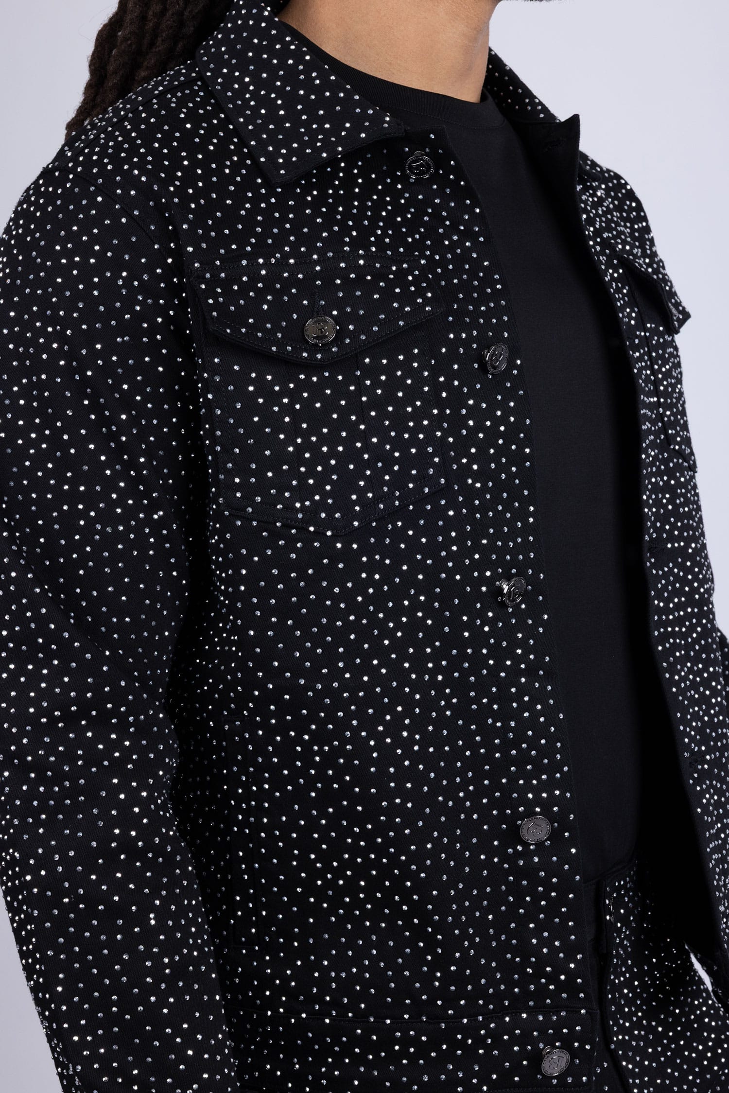 Barabas Men's Rhinestone Denim Casual Luxury Jacket 5JVS03 Black Silver