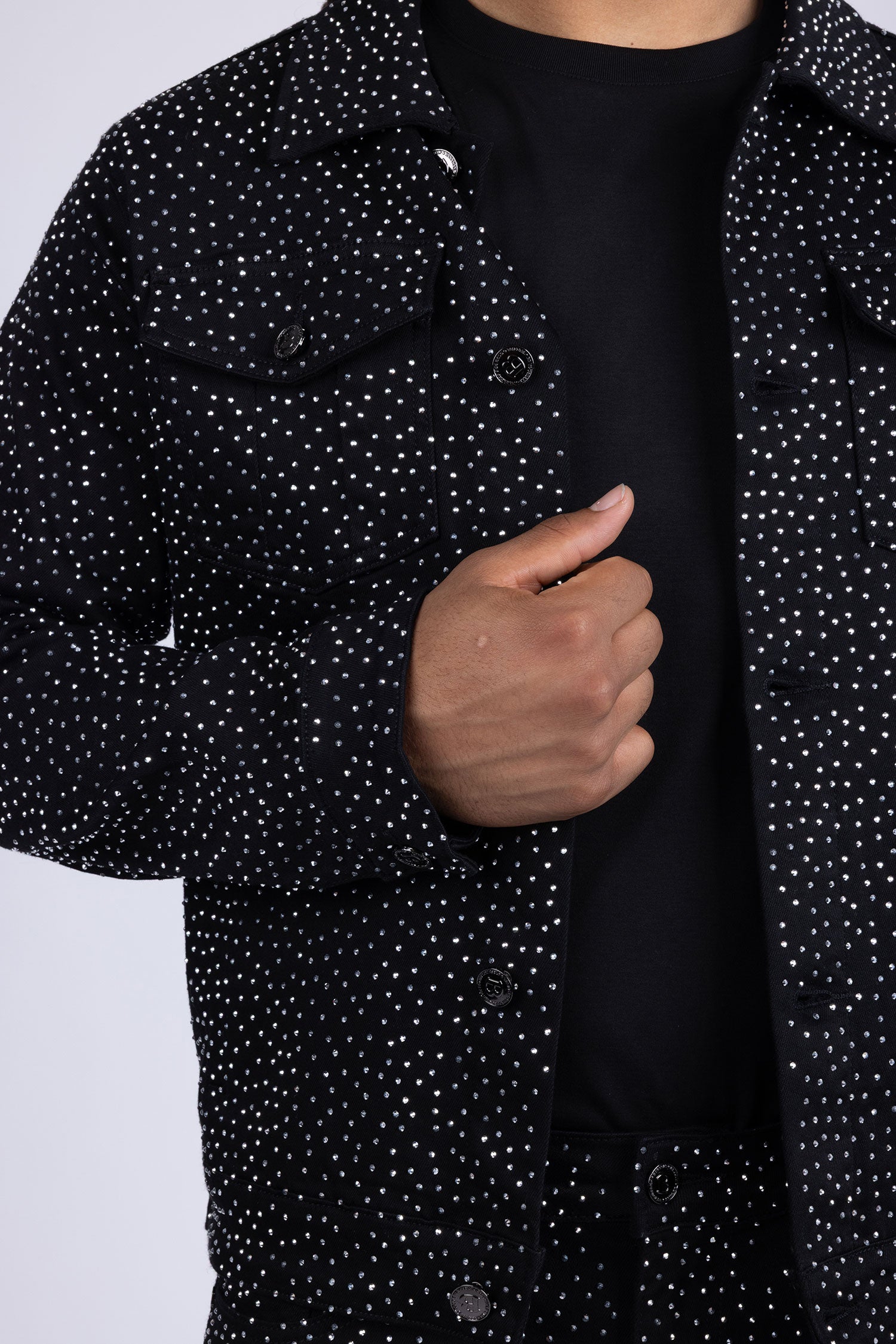 Barabas Men's Rhinestone Denim Casual Luxury Jacket 5JVS03 Black Silver