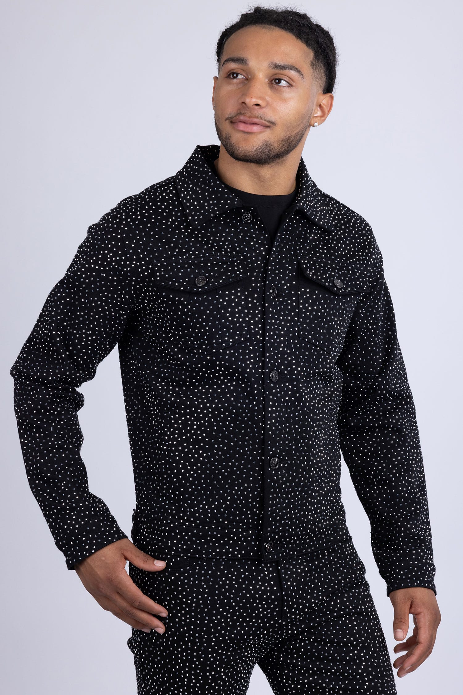 Barabas Men's Rhinestone Denim Casual Luxury Jacket 5JVS03 Black Silver