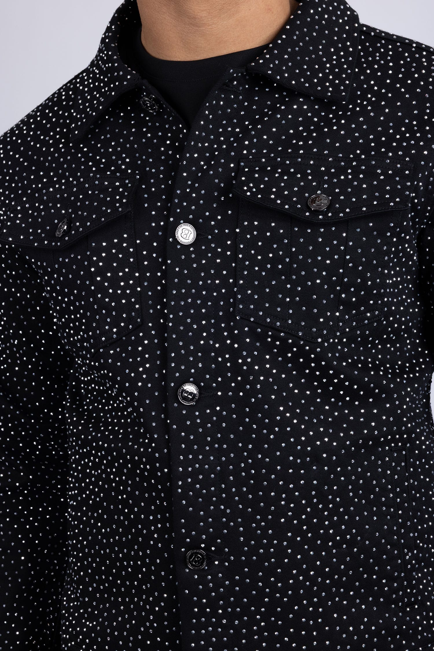 Barabas Men's Rhinestone Denim Casual Luxury Jacket 5JVS03 Black Silver