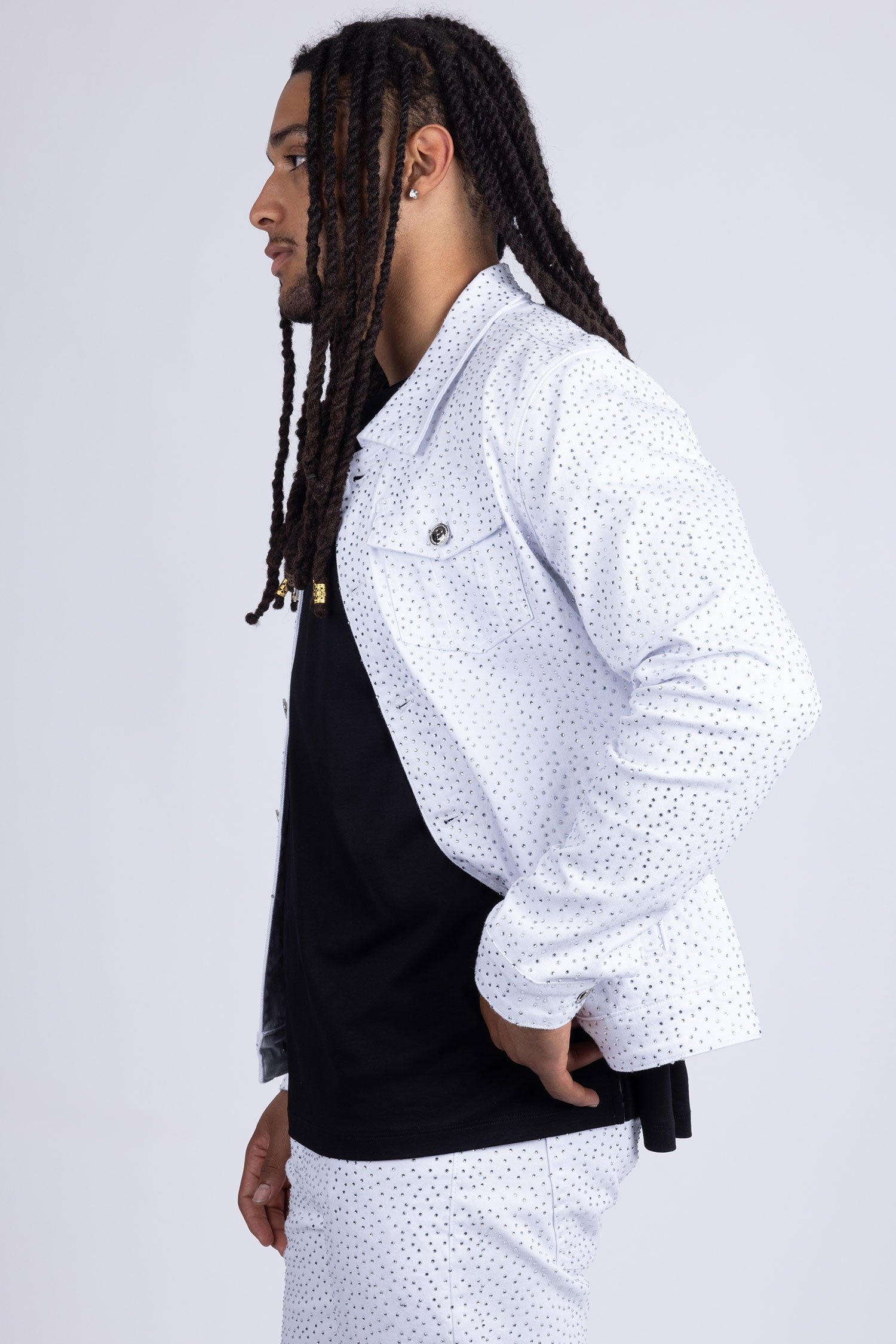 Barabas Men's Rhinestone Denim Casual Luxury Jacket 5JVS03 White Silver