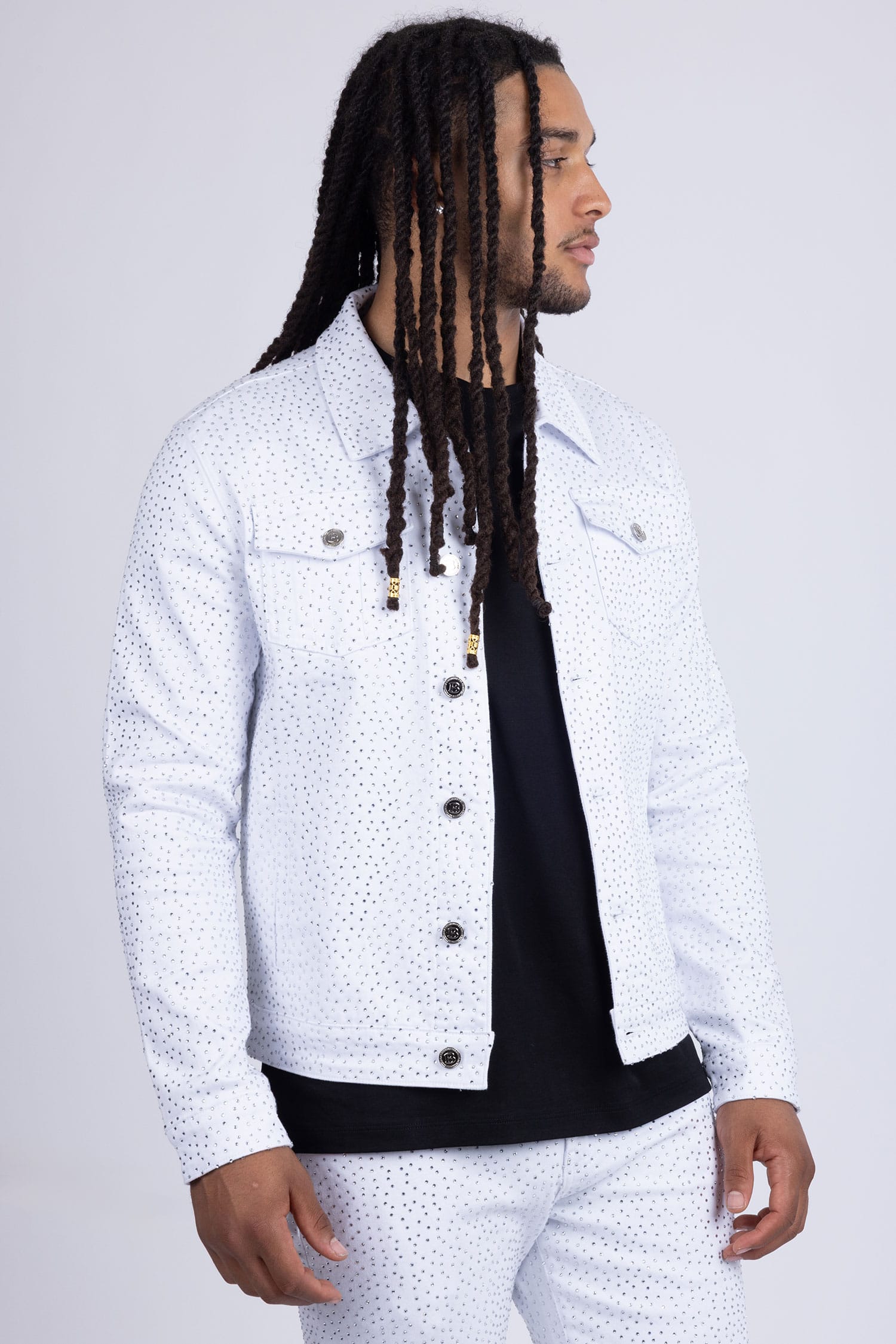 Barabas Men's Rhinestone Denim Casual Luxury Jacket 5JVS03 White Silver