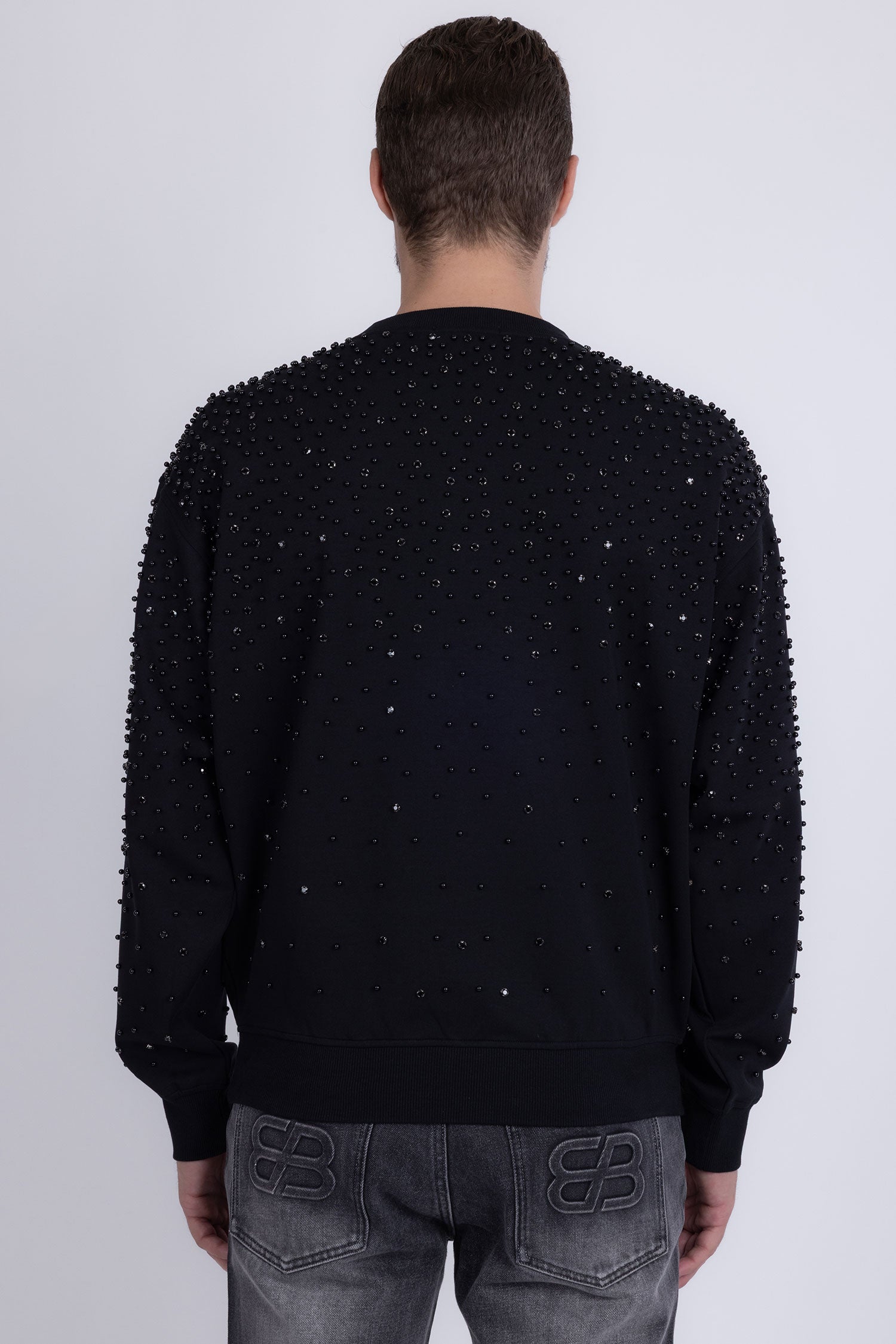 Barabas Men's Rhinestone Crew Neck Stretch Cardigan Sweater 5LSR01 Black