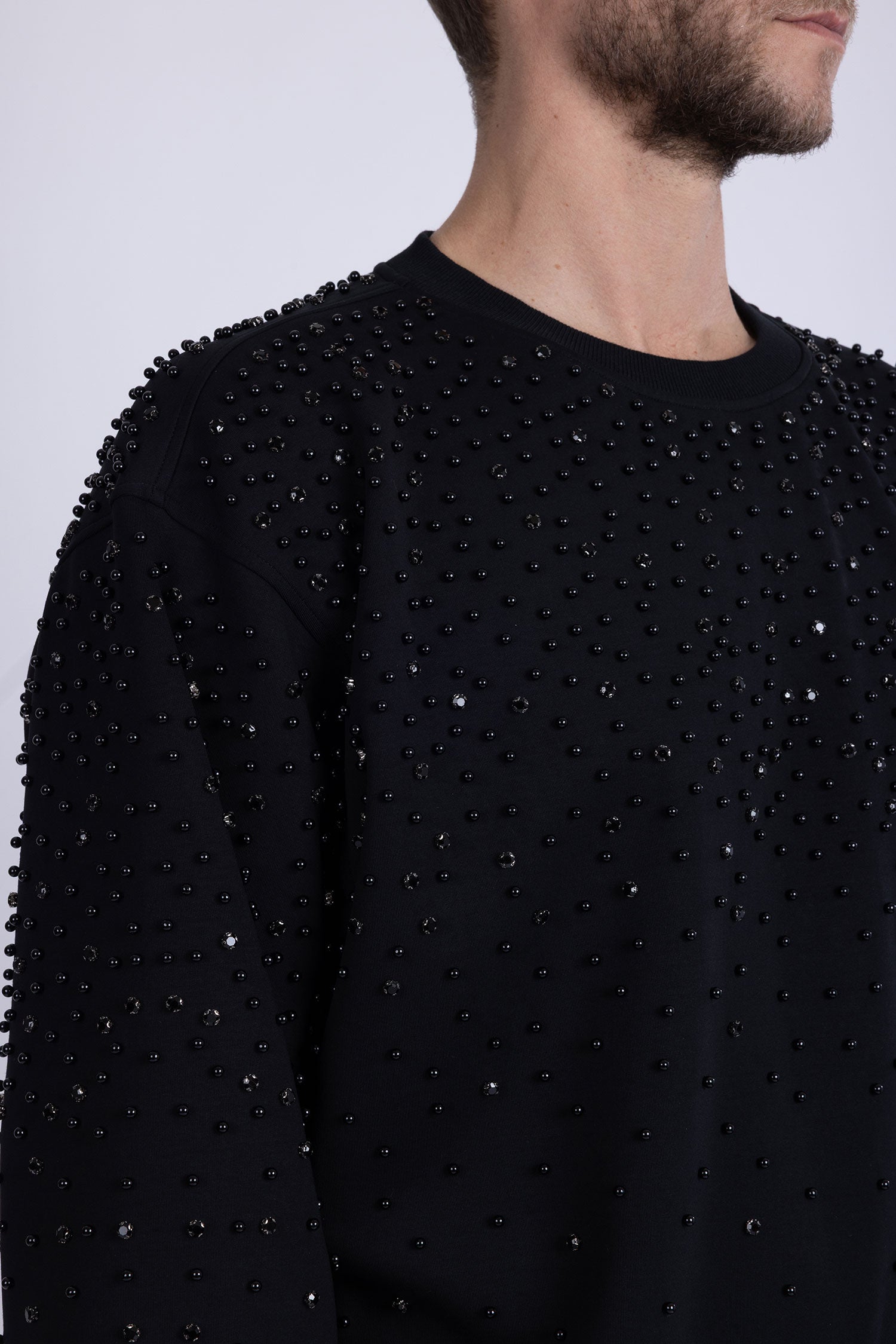 Barabas Men's Rhinestone Crew Neck Stretch Cardigan Sweater 5LSR01 Black