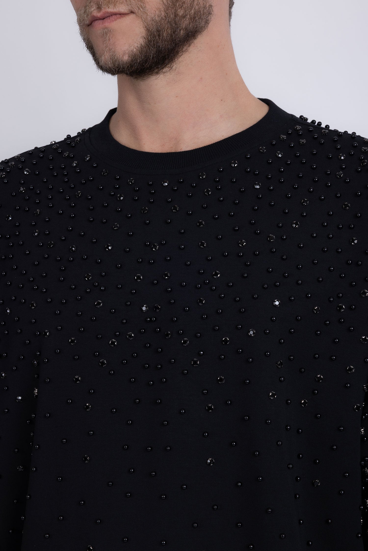 Barabas Men's Rhinestone Crew Neck Stretch Cardigan Sweater 5LSR01 Black