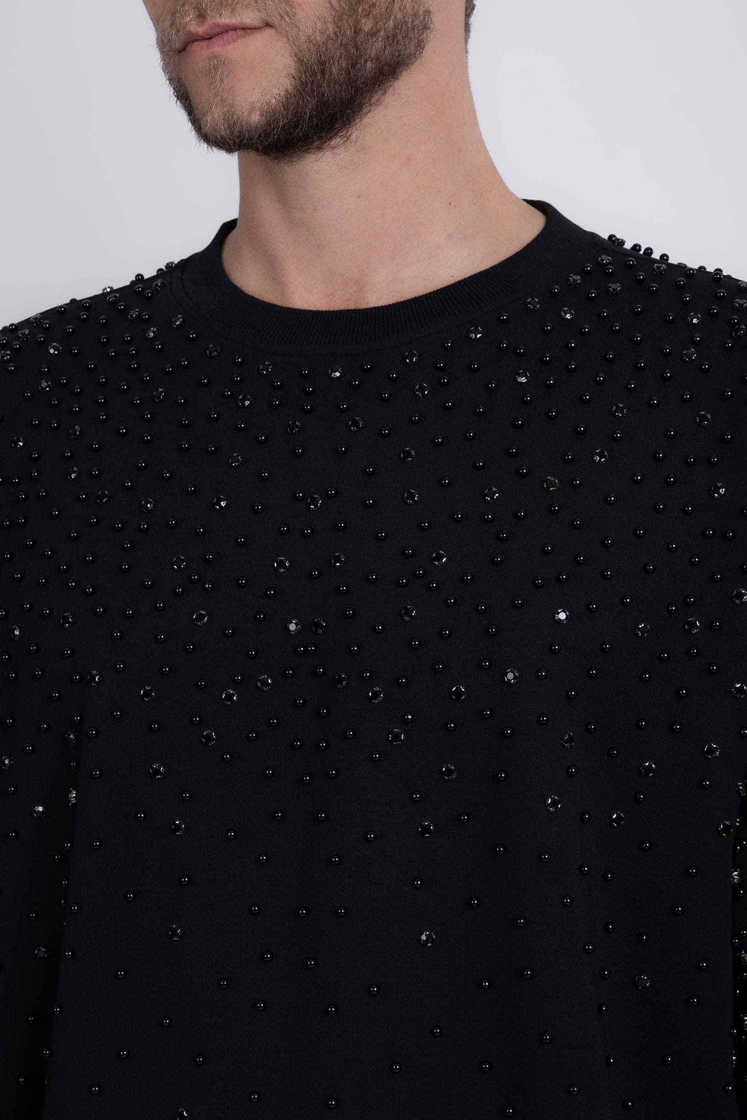 Barabas Men's Rhinestone Crew Neck Stretch Cardigan Sweater 5LSR01 Black