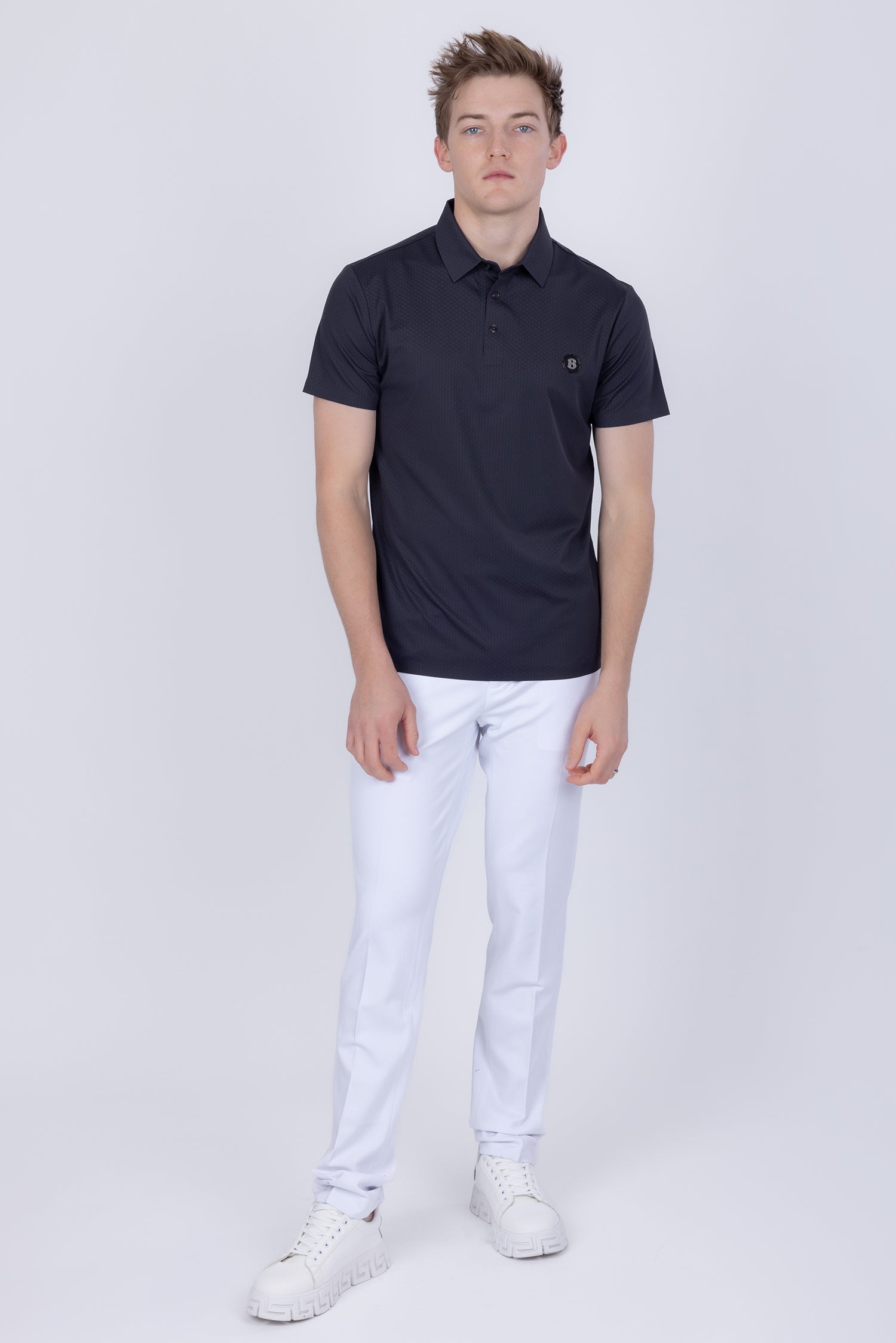 Barabas Men's Solid Color Textured Stretch Premium Polo Shirts 5P04 Charcoal