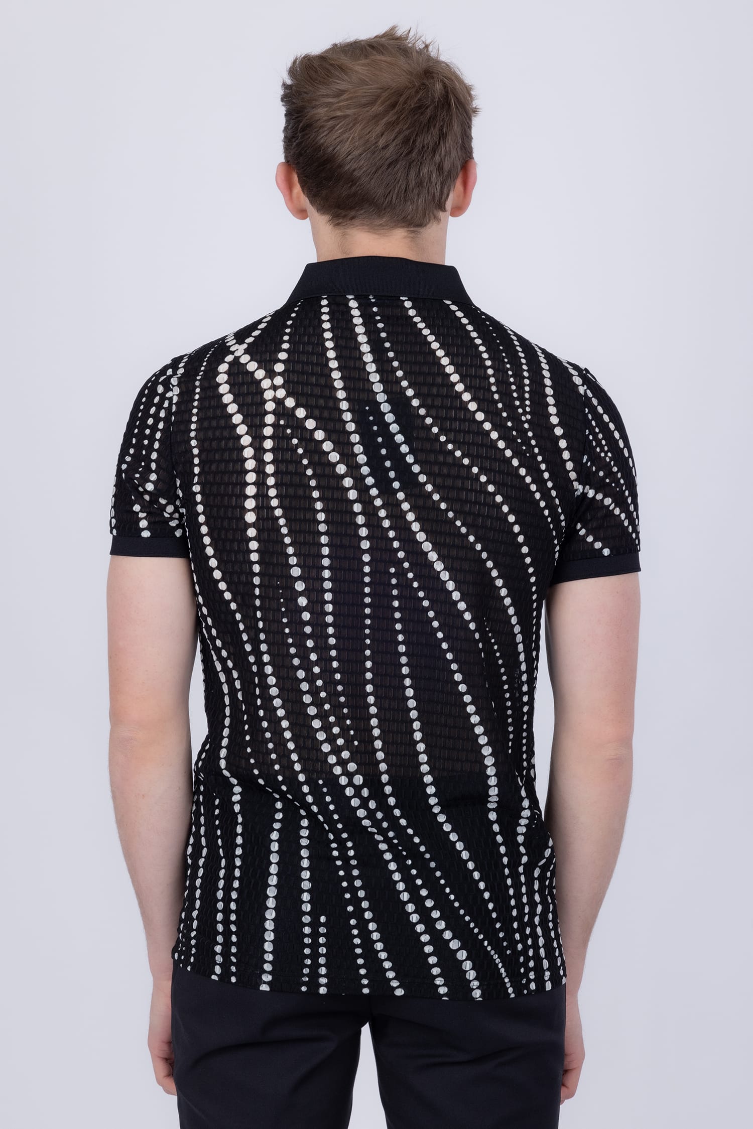 Barabas Men's Polka Dots Stretch See Through Polo Shirts 5P08 Black White