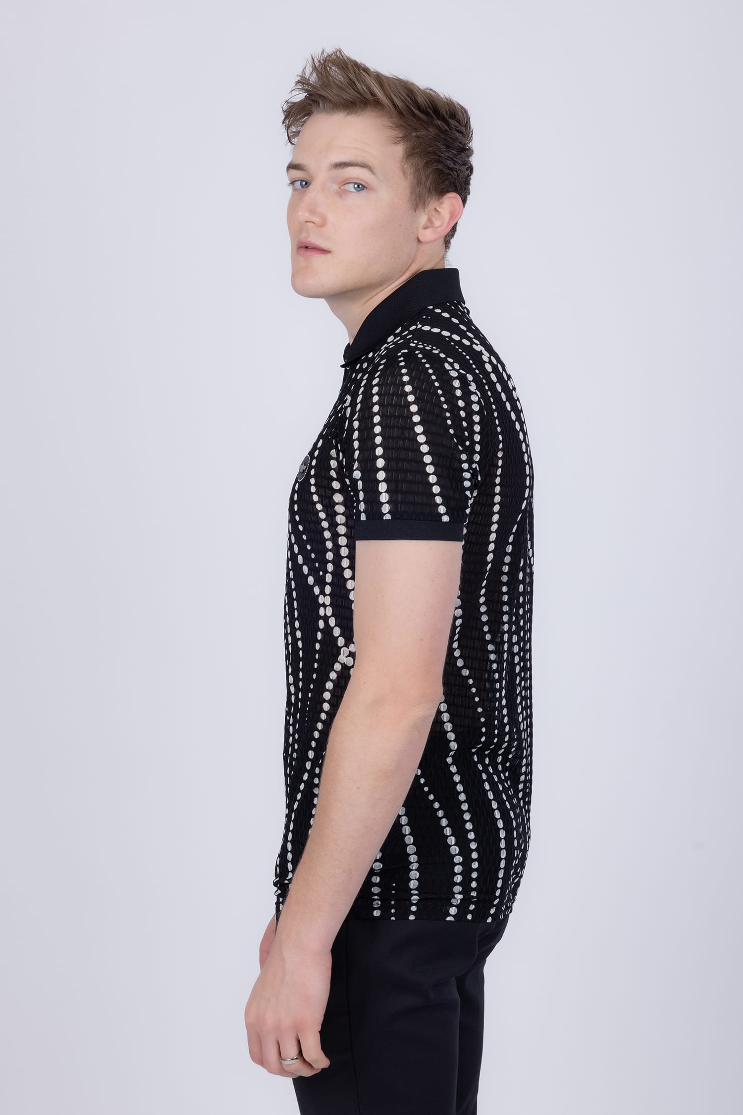 Barabas Men's Polka Dots Stretch See Through Polo Shirts 5P08 Black