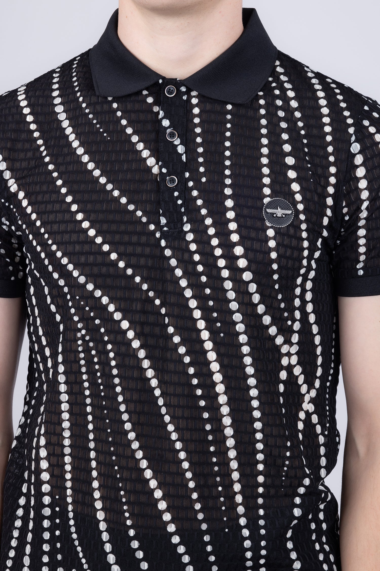 Barabas Men's Polka Dots Stretch See Through Polo Shirts 5P08 Black