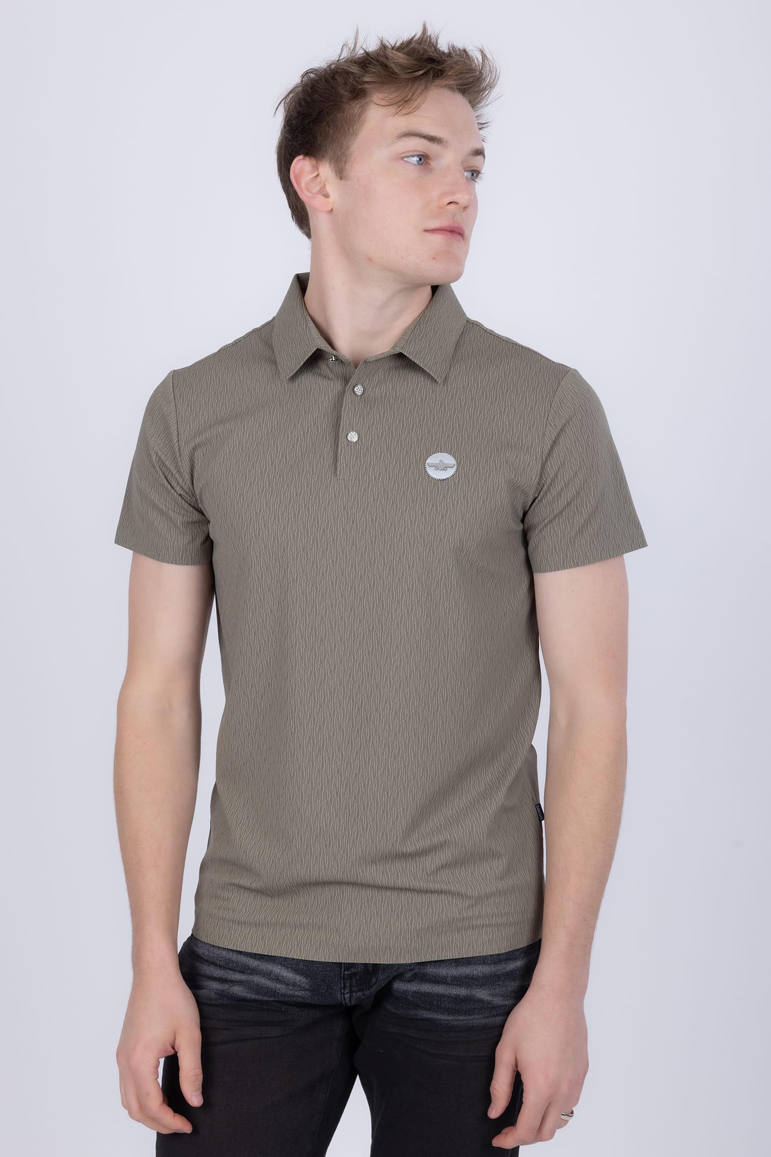 Barabas Men's Solid Color Textured Premium Stretch Polo Shirts 5P10 Olive