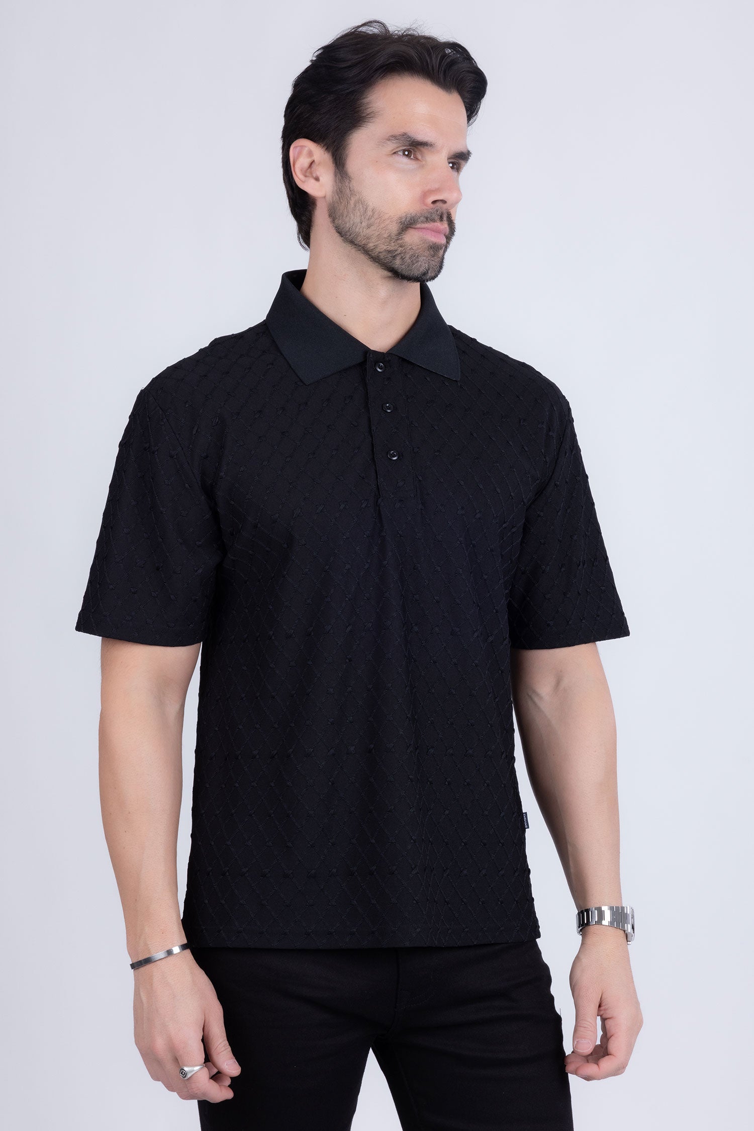 Barabas Men's Solid Color Diamond Premium Stretch Polo Shirts 5P11 Black
