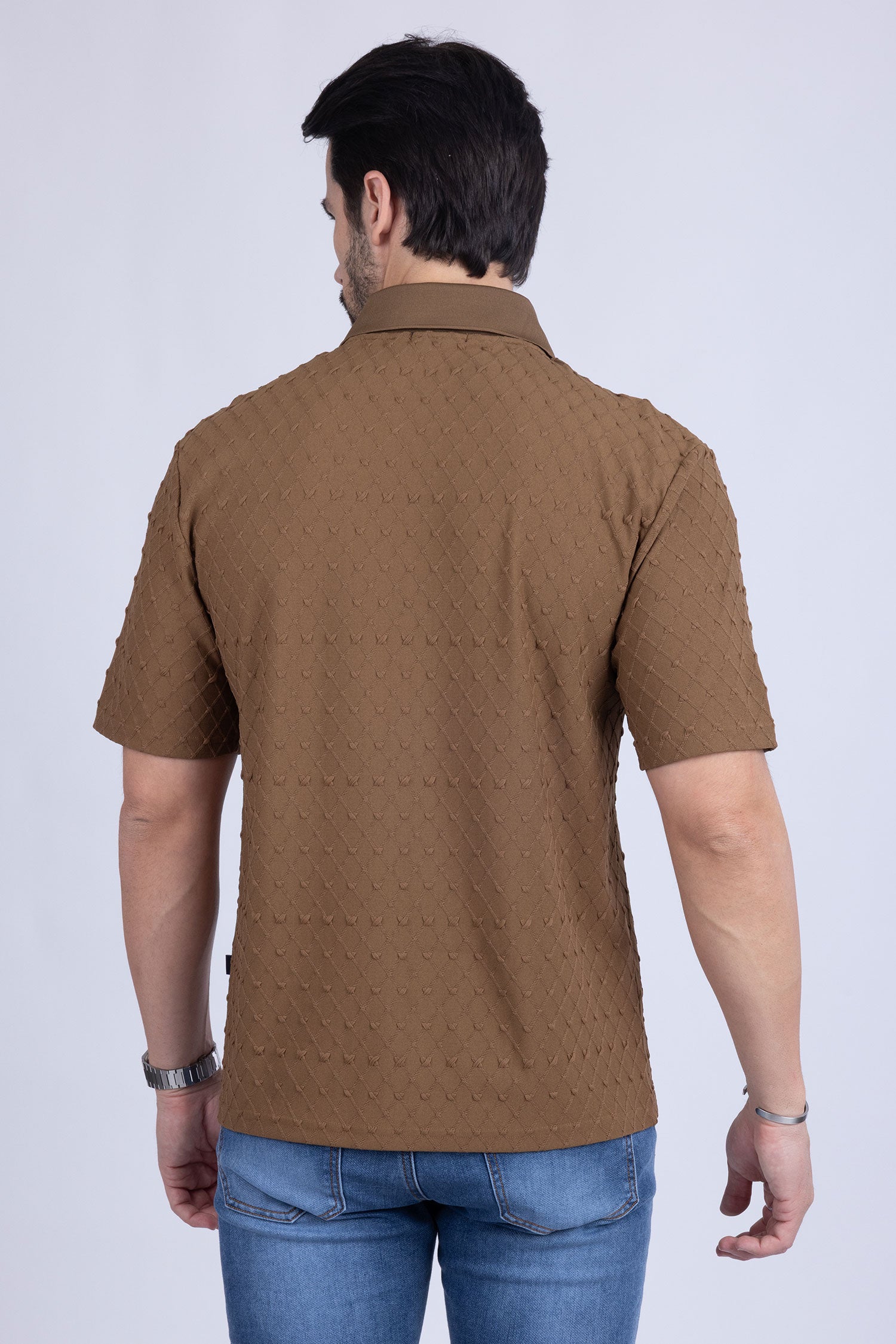 Barabas Men's Solid Color Diamond Premium Stretch Polo Shirts 5P11 Brown