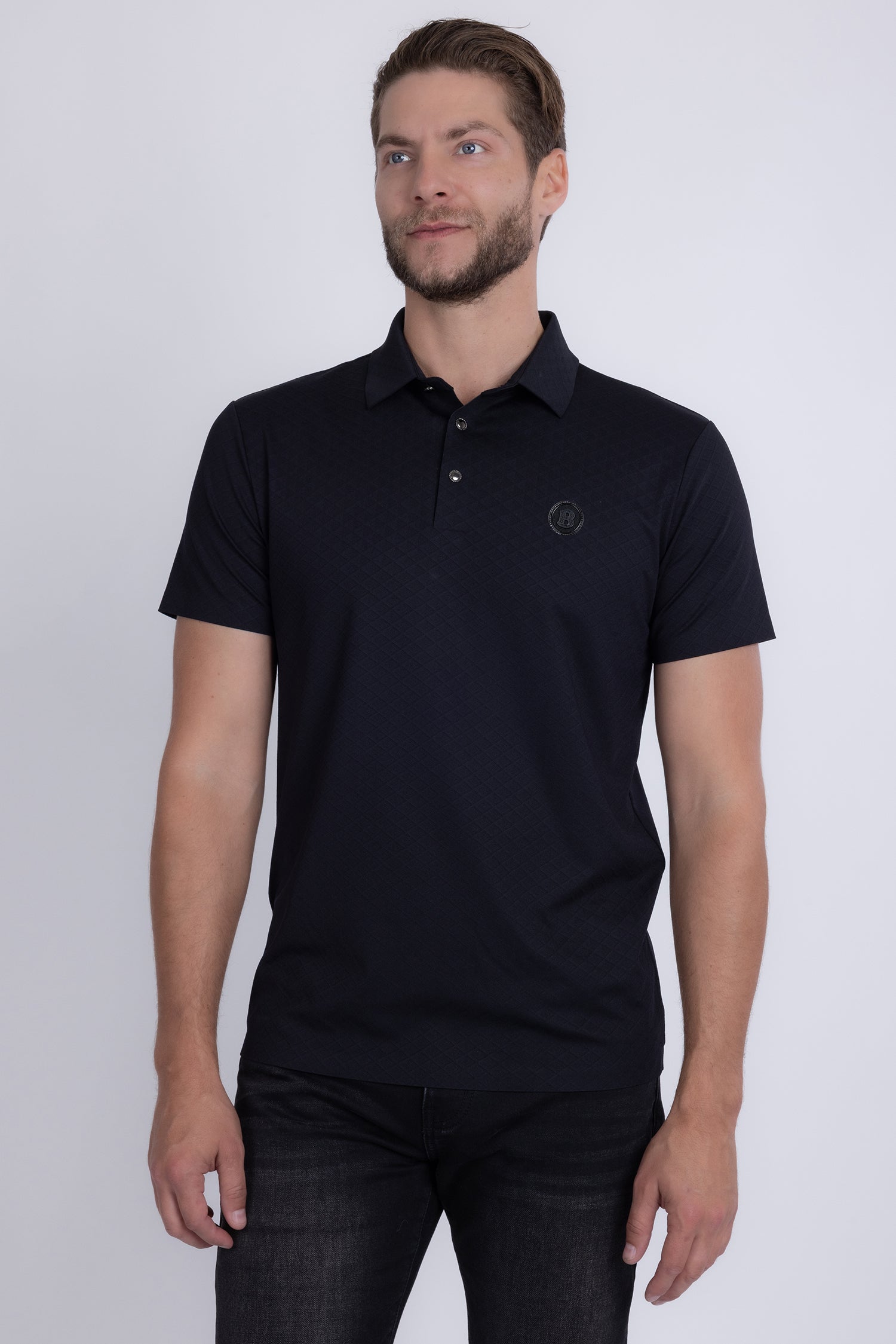 Barabas Men's Solid Geometric Short Sleeve Stretch Polo Shirts 5P16 Black