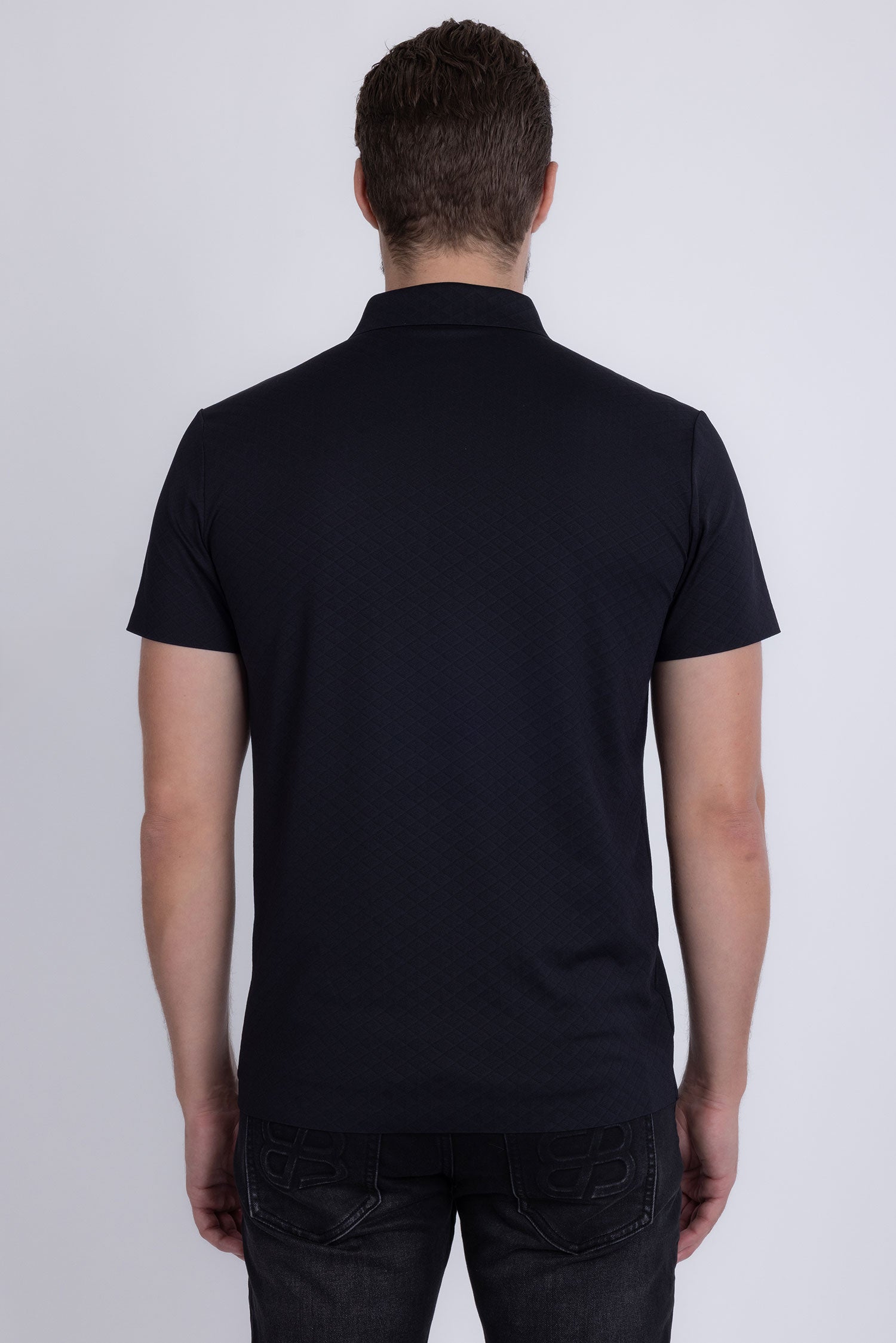 Barabas Men's Solid Geometric Short Sleeve Stretch Polo Shirts 5P16 Black