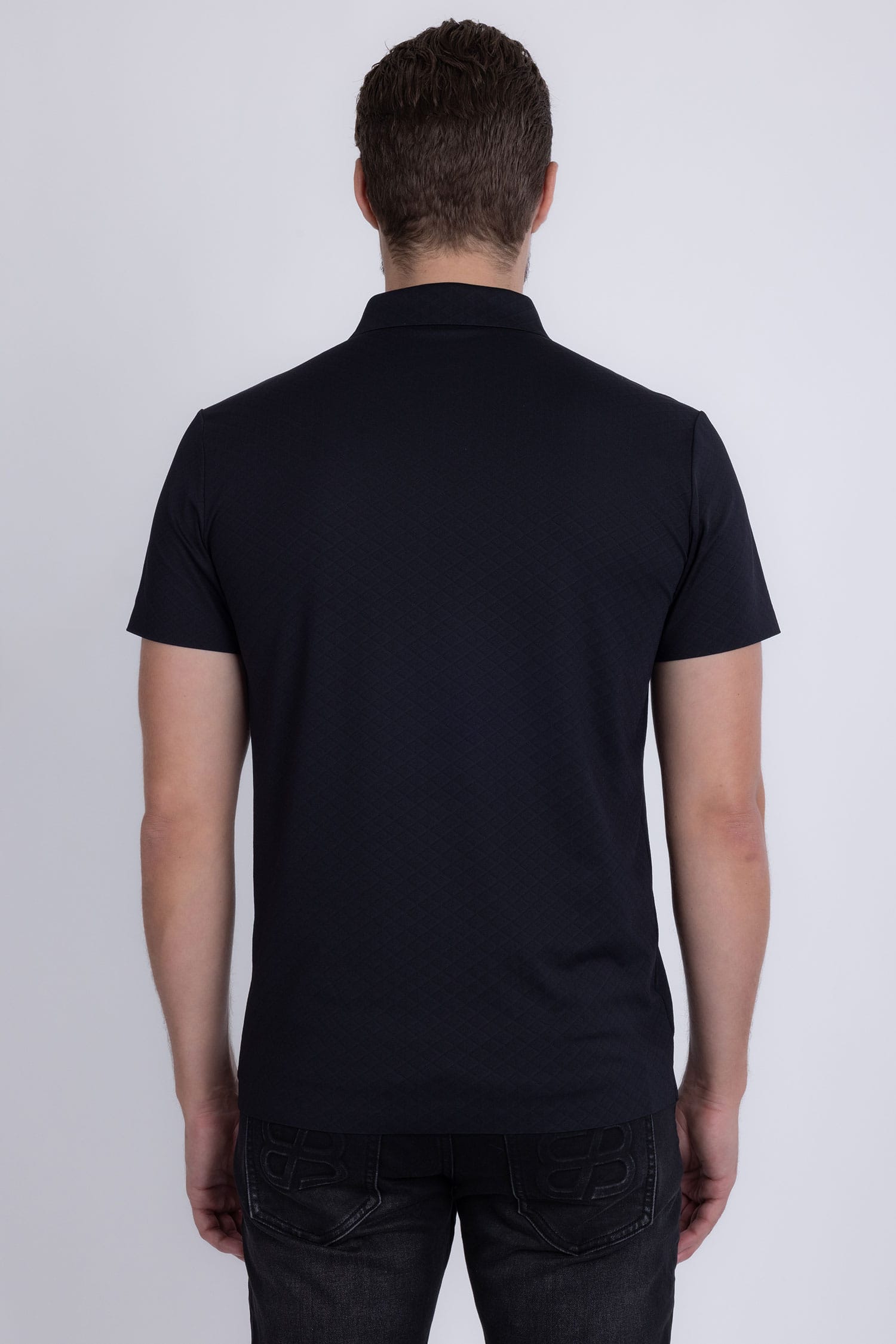 Barabas Men's Solid Geometric Short Sleeve Stretch Polo Shirts 5P16 Black