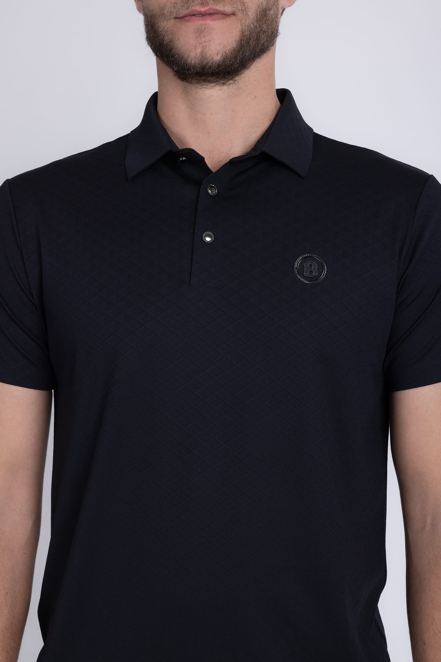 Barabas Men's Solid Geometric Short Sleeve Stretch Polo Shirts 5P16 Black