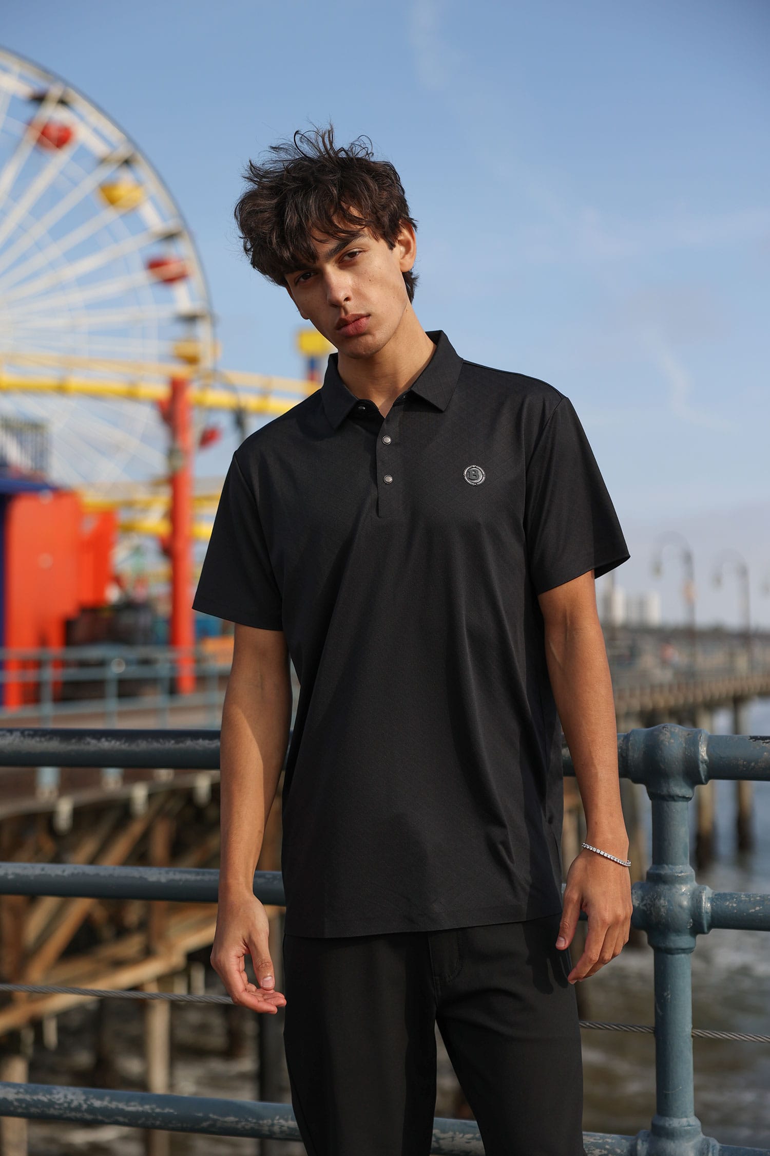 Barabas Men's Solid Geometric Short Sleeve Stretch Polo Shirts 5P16 Black