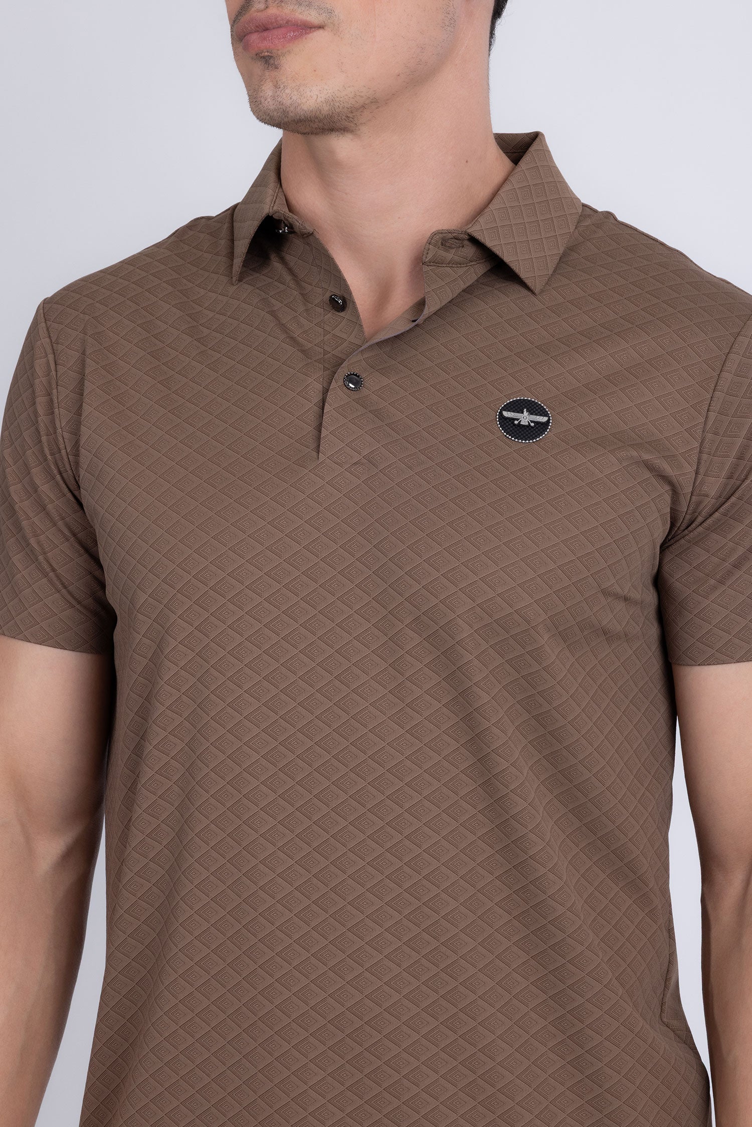Barabas Men's Solid Geometric Short Sleeve Stretch Polo Shirts 5P16 Brown
