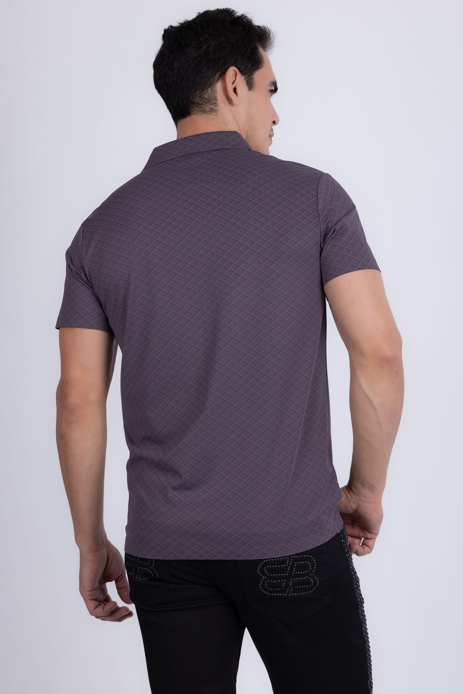 Barabas Men's Solid Geometric Short Sleeve Stretch Polo Shirts 5P16 Purple