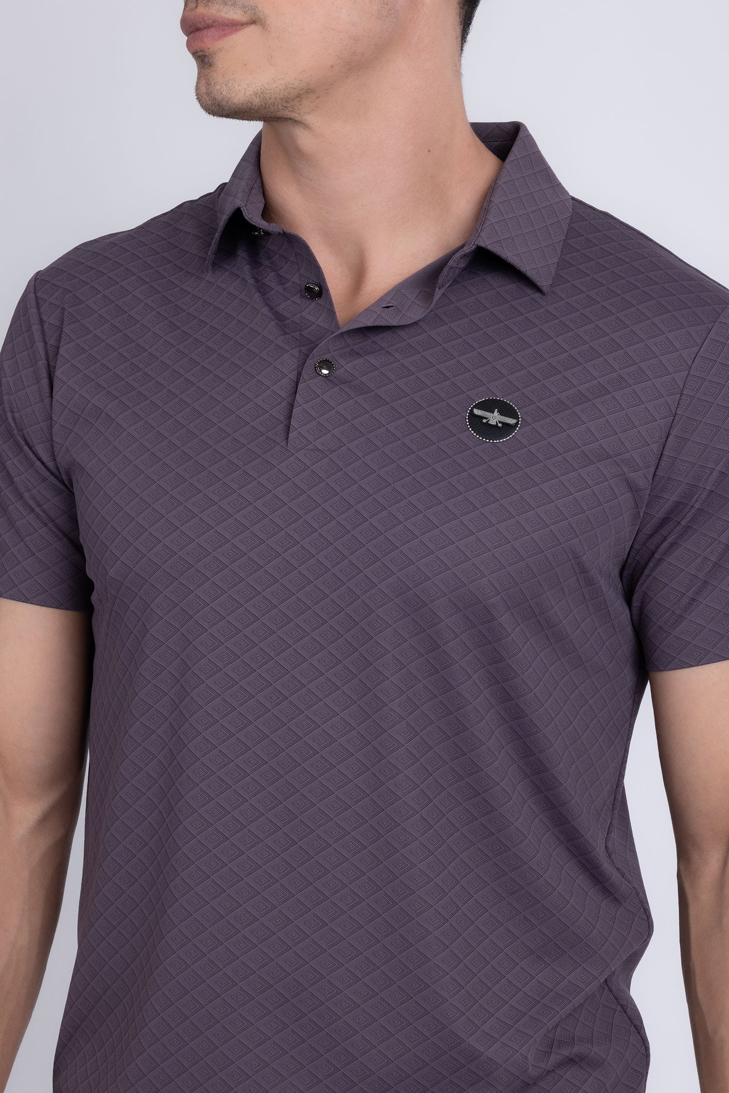 Barabas Men's Solid Geometric Short Sleeve Stretch Polo Shirts 5P16 Purple