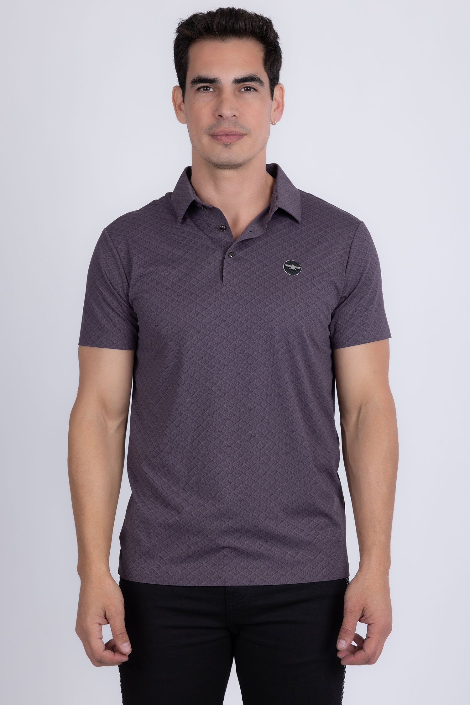 Barabas Men's Solid Geometric Short Sleeve Stretch Polo Shirts 5P16 Purple