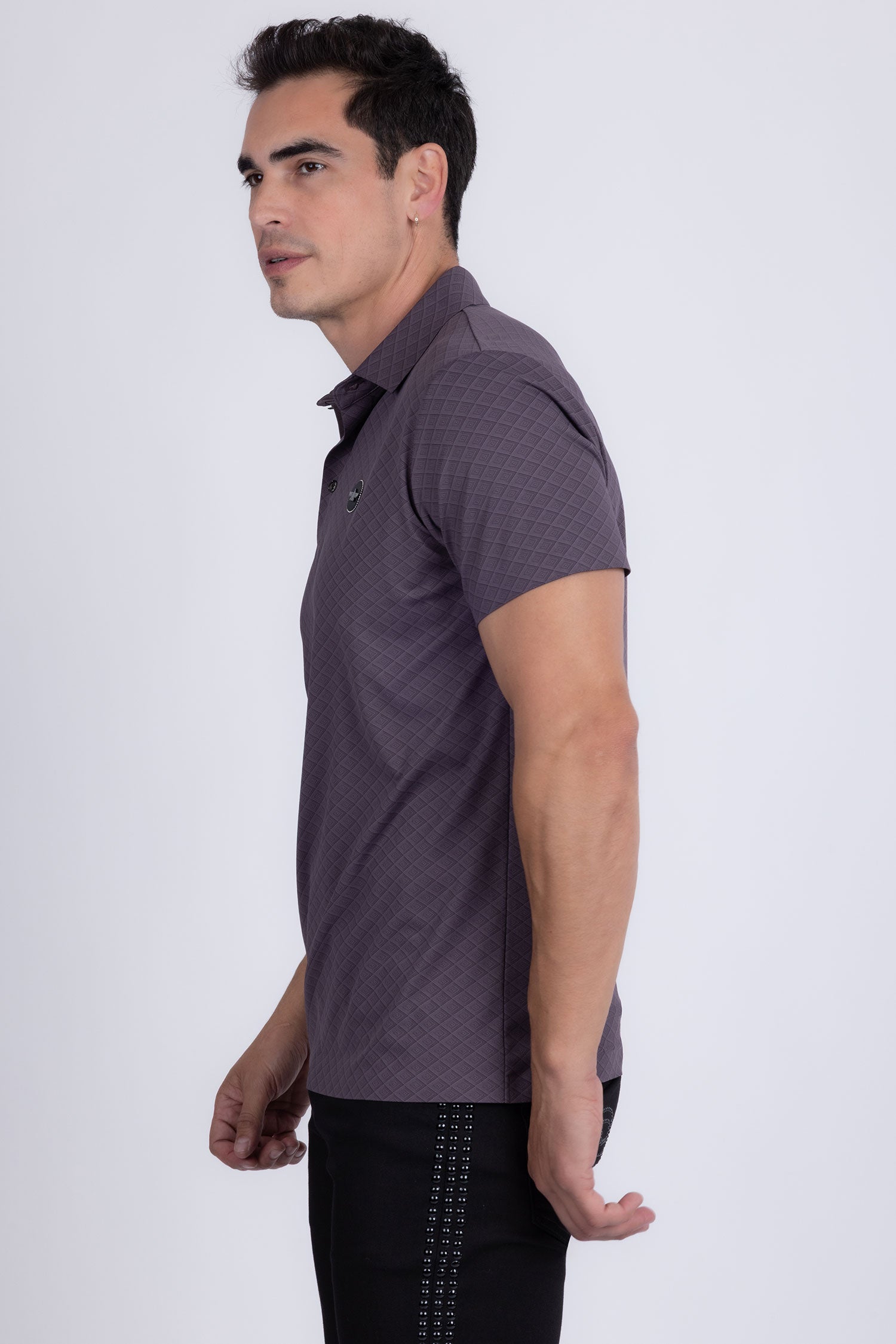 Barabas Men's Solid Geometric Short Sleeve Stretch Polo Shirts 5P16 Purple