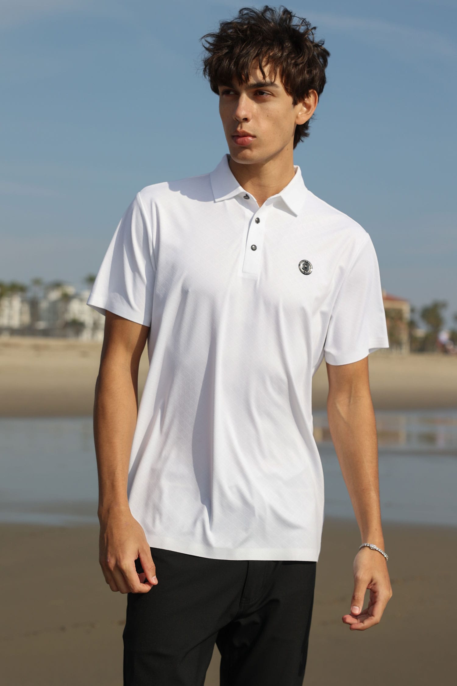 Barabas Men's Solid Geometric Short Sleeve Stretch Polo Shirts 5P16 White