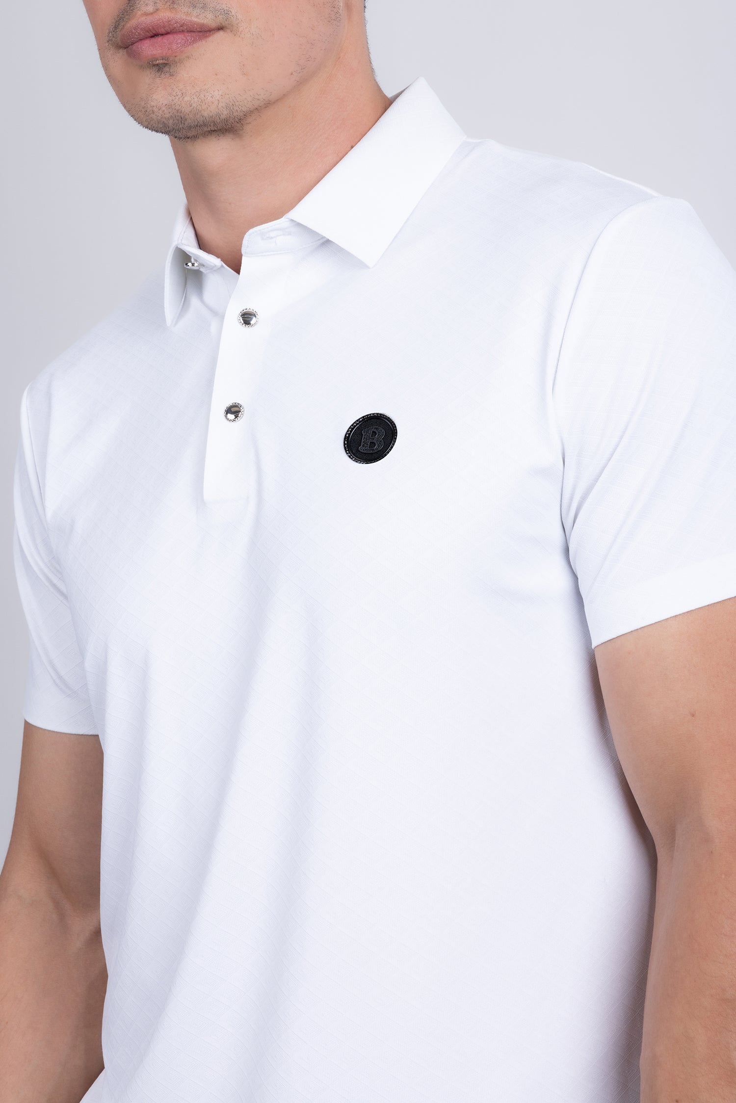 Barabas Men's Solid Geometric Short Sleeve Stretch Polo Shirts 5P16 White