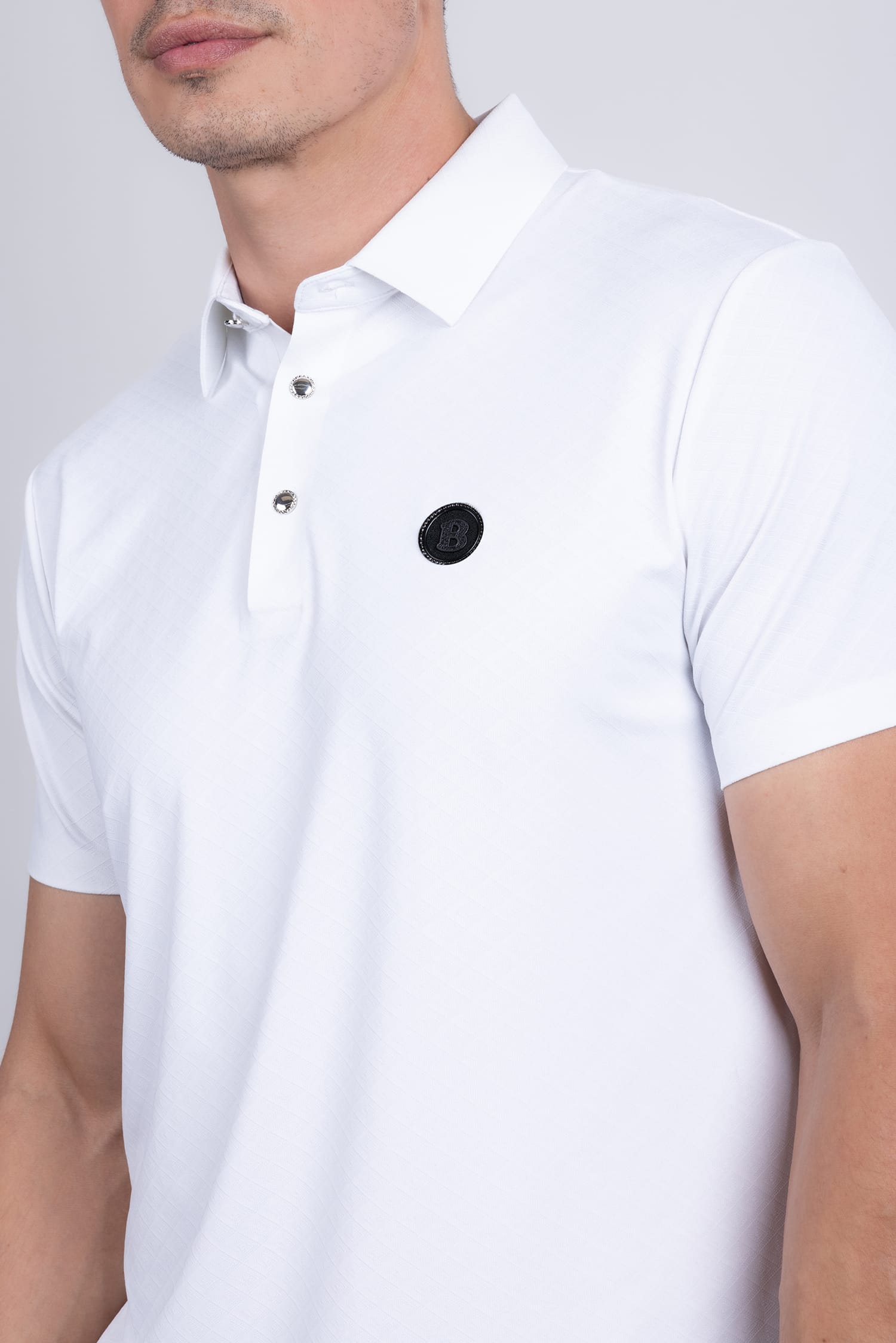 Barabas Men's Solid Geometric Short Sleeve Stretch Polo Shirts 5P16 White