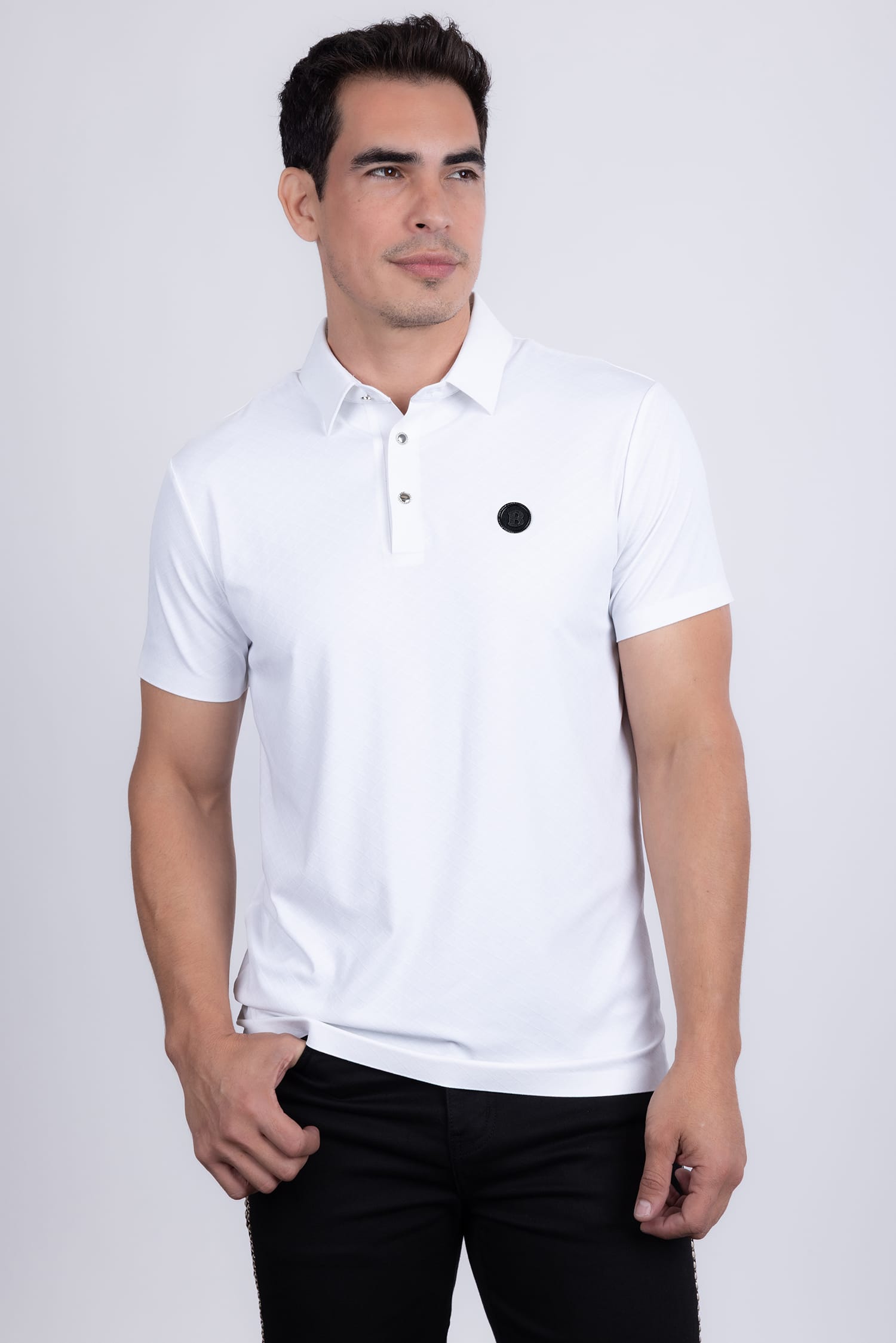 Barabas Men's Solid Geometric Short Sleeve Stretch Polo Shirts 5P16 White