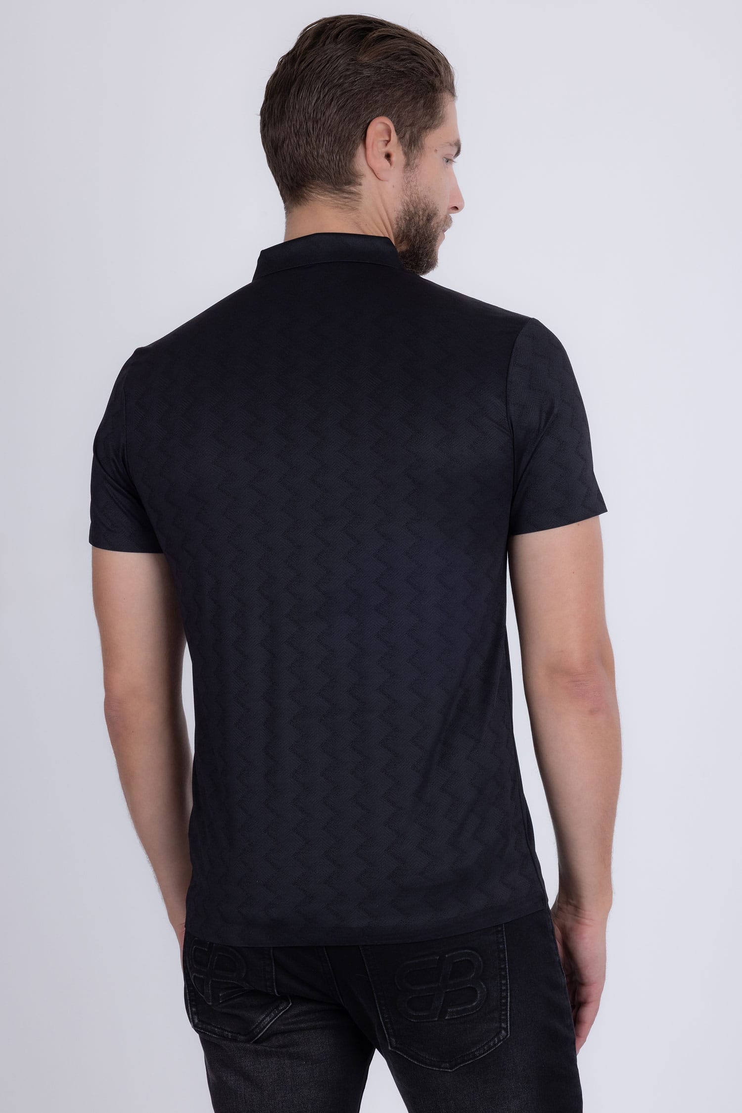 Barabas Men's Geometric Premium Stretch Patterned Polo Shirts 5P17 Black