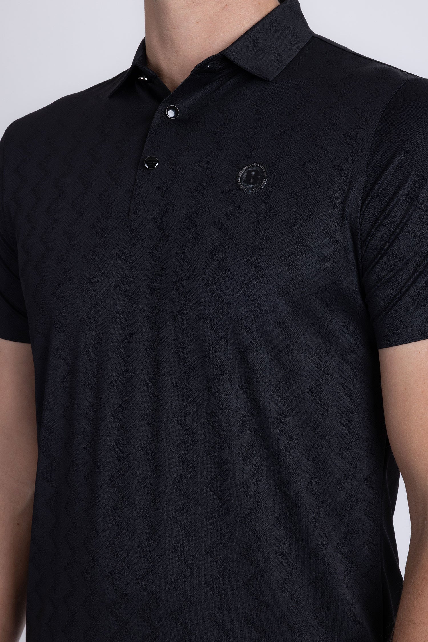Barabas Men's Geometric Premium Stretch Patterned Polo Shirts 5P17 Black