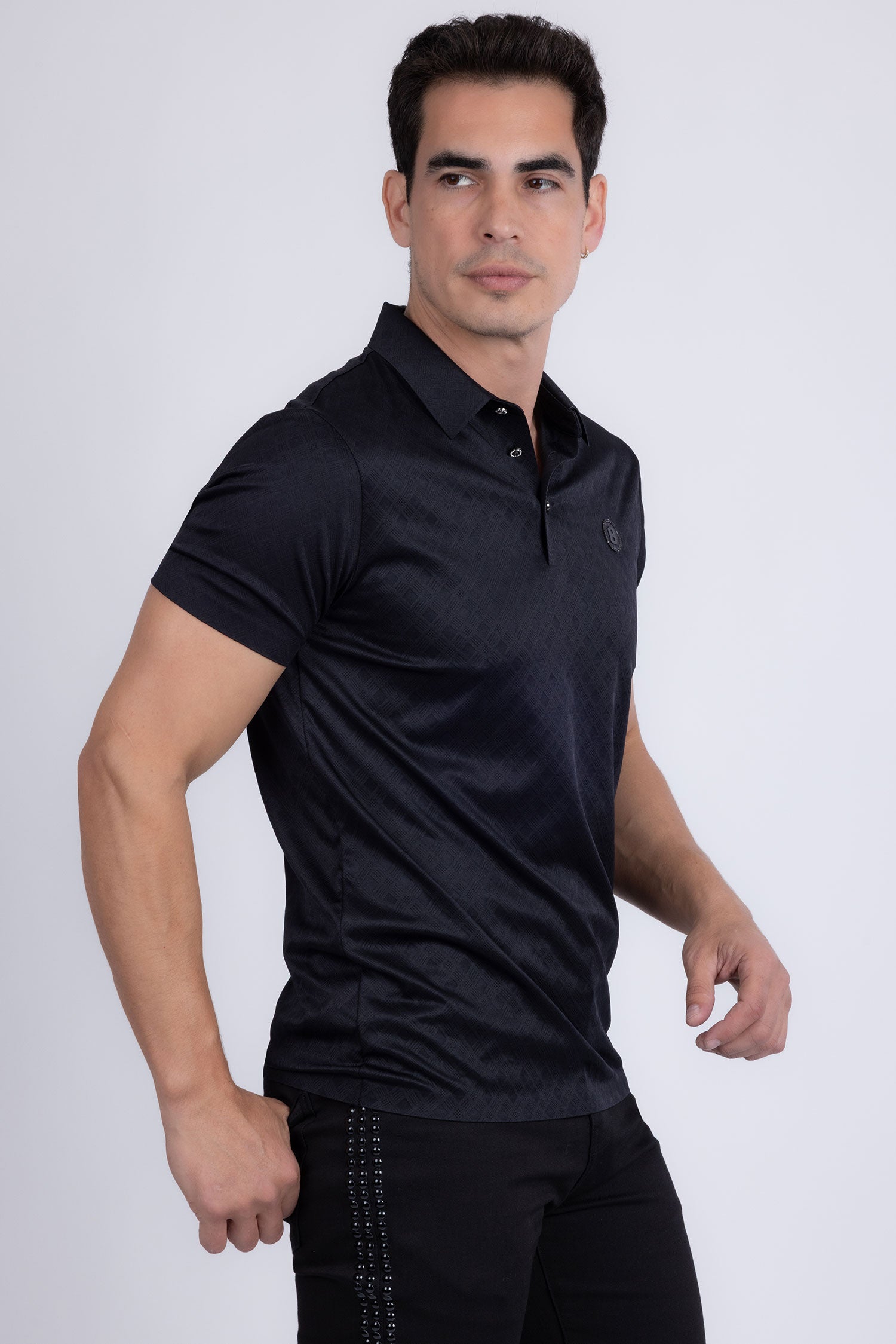 Barabas Men's Geometric Premium Stretch Patterned Polo Shirts 5P17 Black