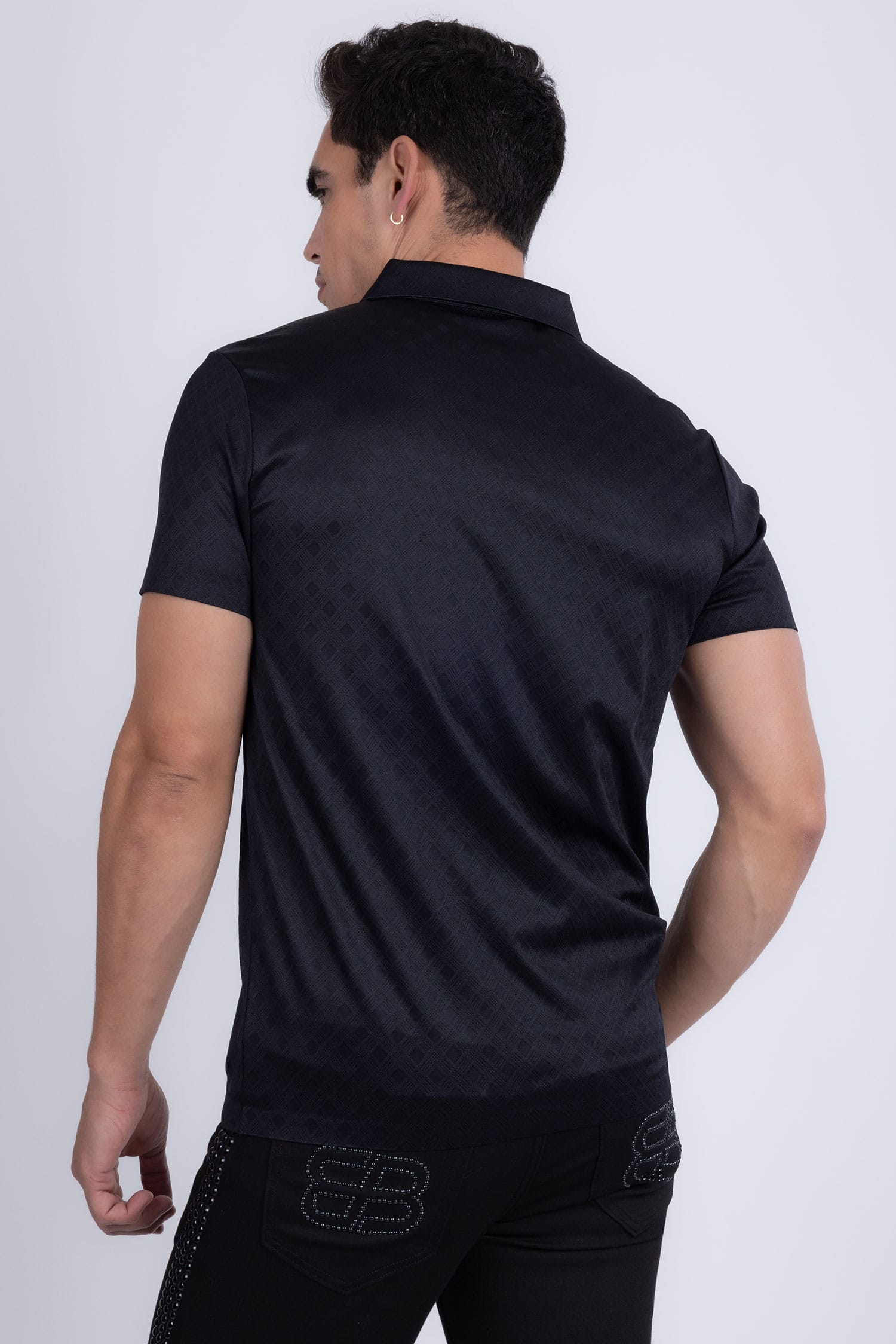 Barabas Men's Geometric Premium Stretch Patterned Polo Shirts 5P17 Black