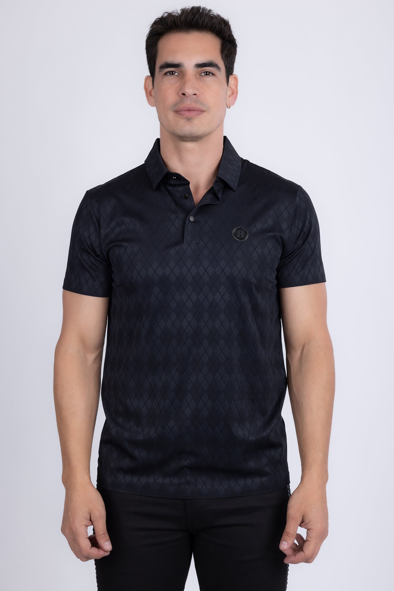 Barabas Men's Solid Diamond Short Sleeve Stretch Polo Shirts 5P18 Black