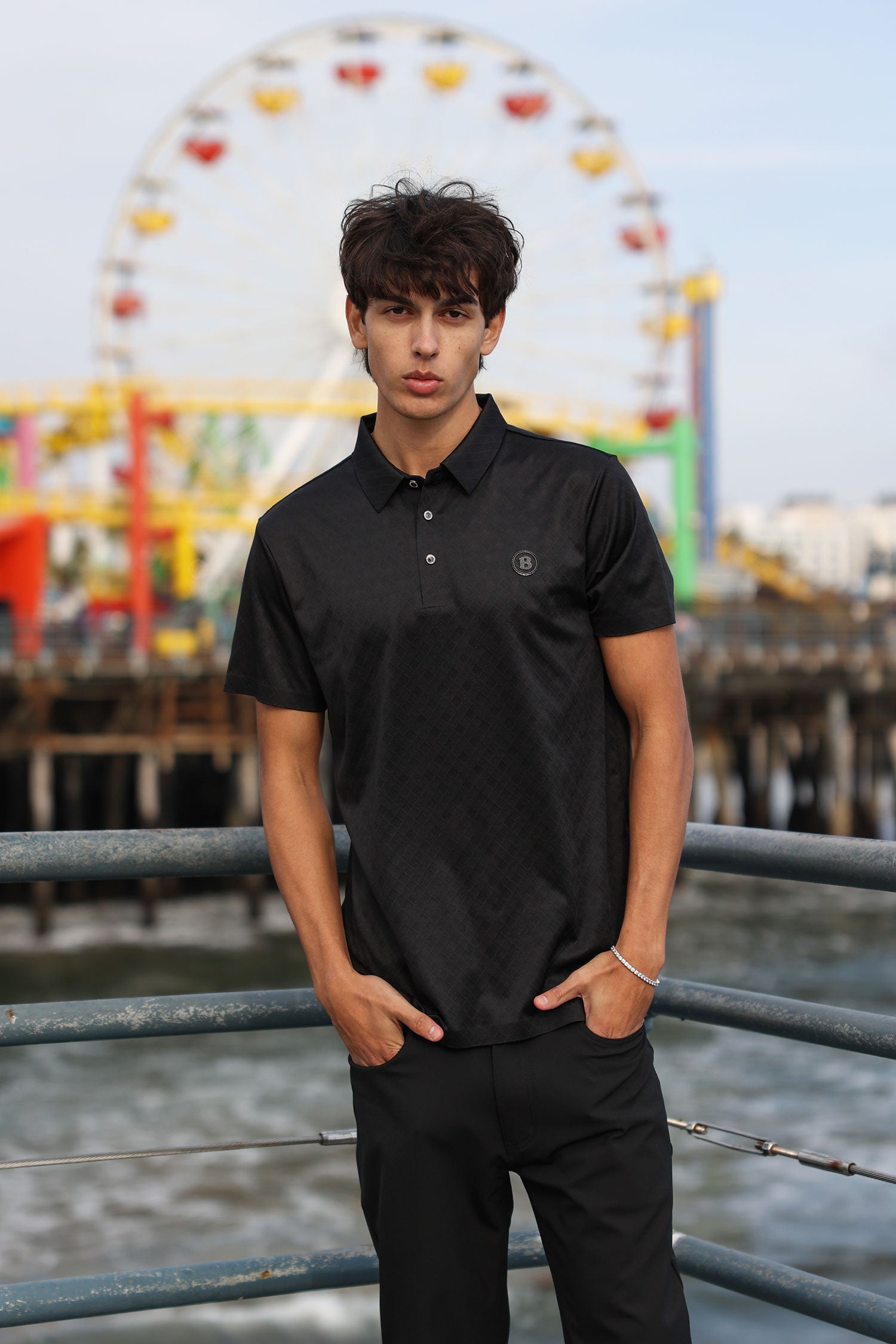 Barabas Men's Solid Diamond Short Sleeve Stretch Polo Shirts 5P18 Black