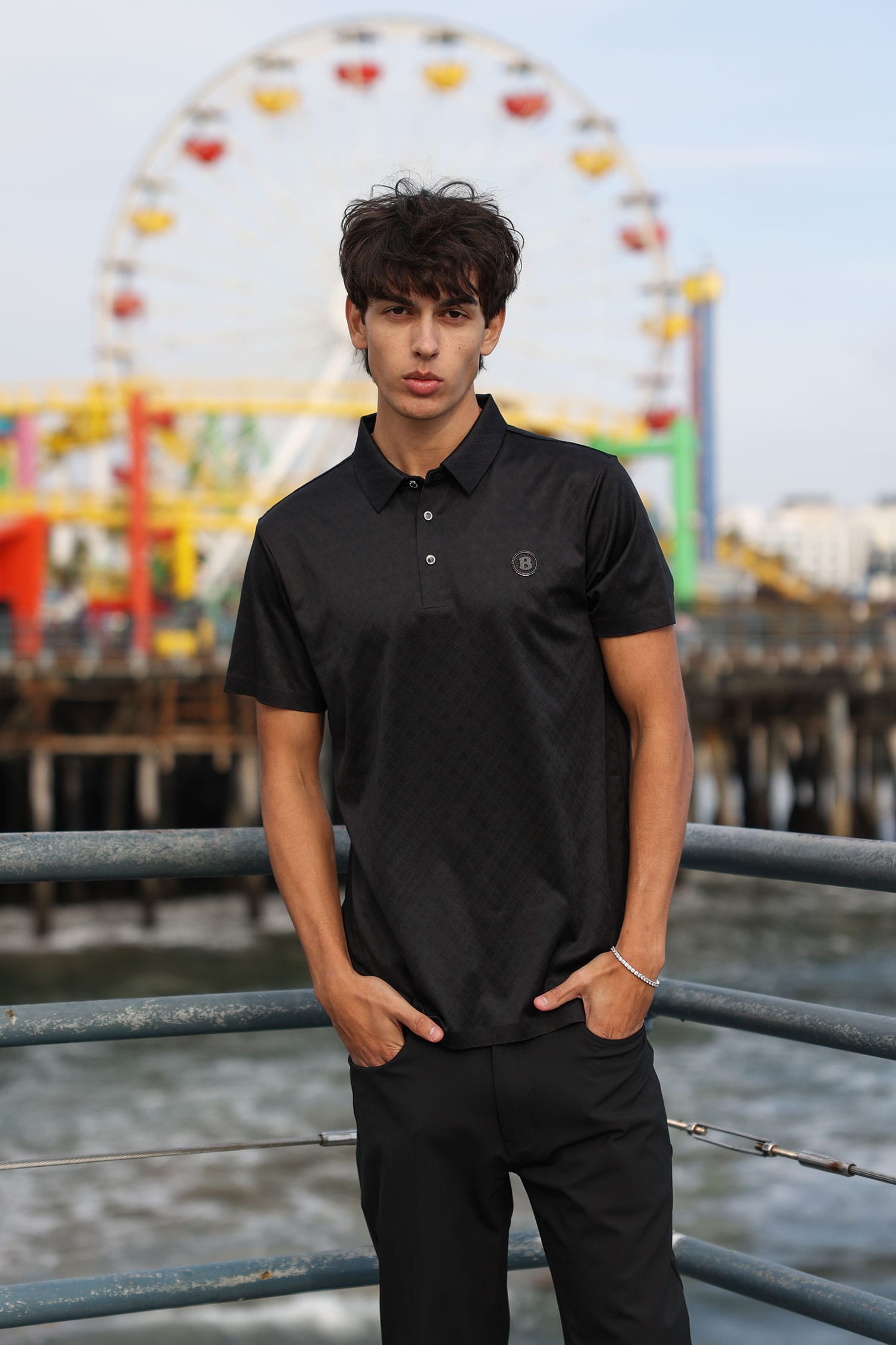 Barabas Men's Solid Diamond Short Sleeve Stretch Polo Shirts 5P18 Black
