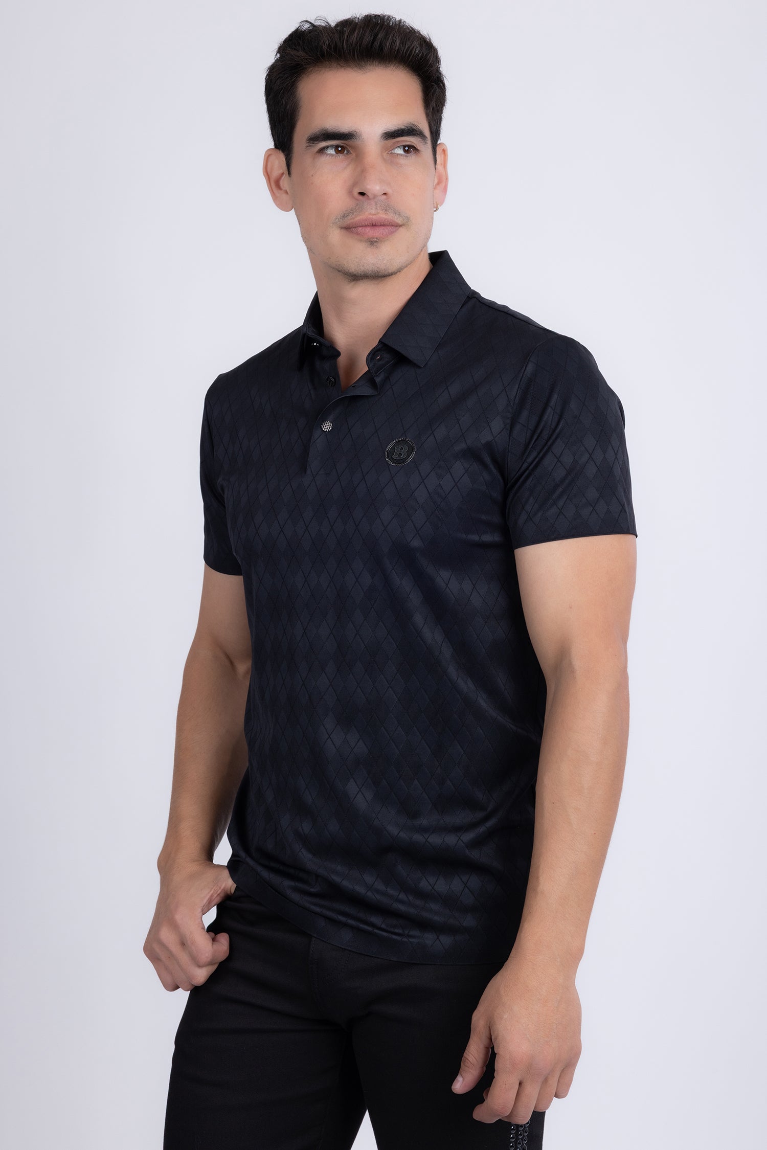 Barabas Men's Solid Diamond Short Sleeve Stretch Polo Shirts 5P18 Black