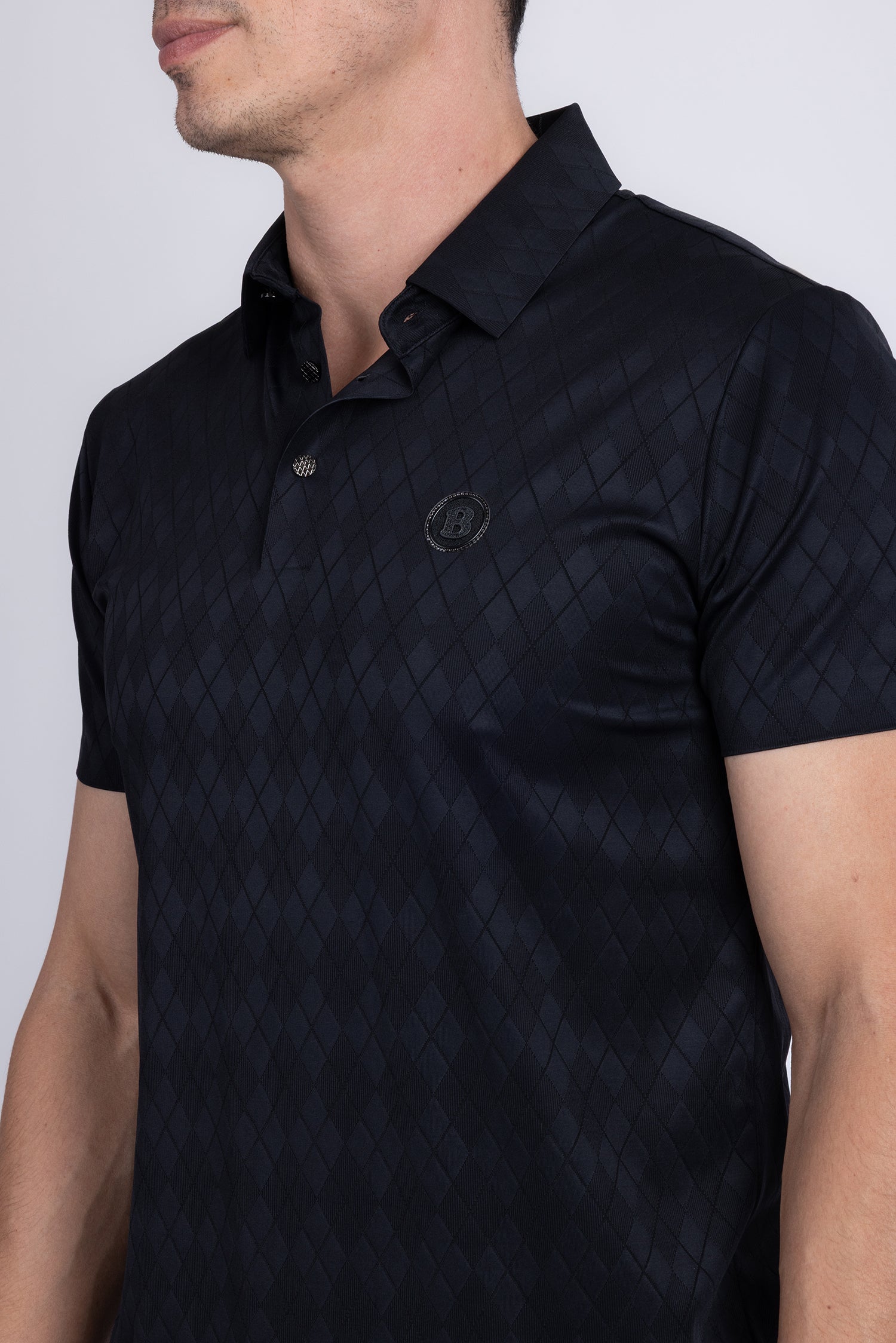 Barabas Men's Solid Diamond Short Sleeve Stretch Polo Shirts 5P18 Black