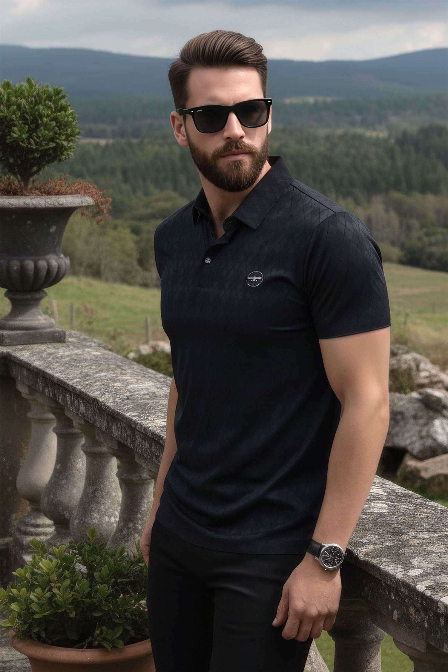 Barabas Men's Solid Diamond Short Sleeve Stretch Polo Shirts 5P18 Black