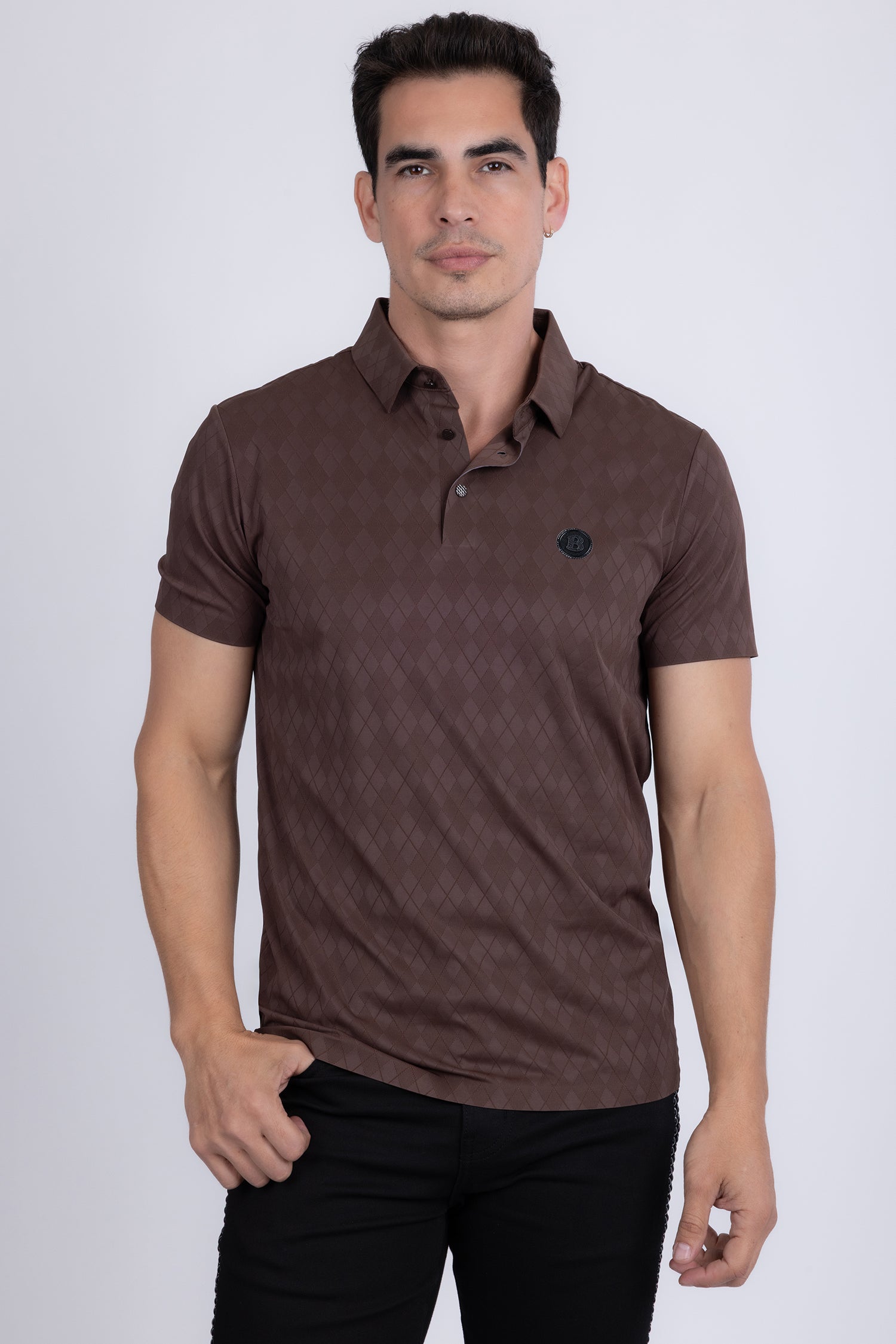 Barabas Men's Solid Diamond Short Sleeve Stretch Polo Shirts 5P18 Coffee