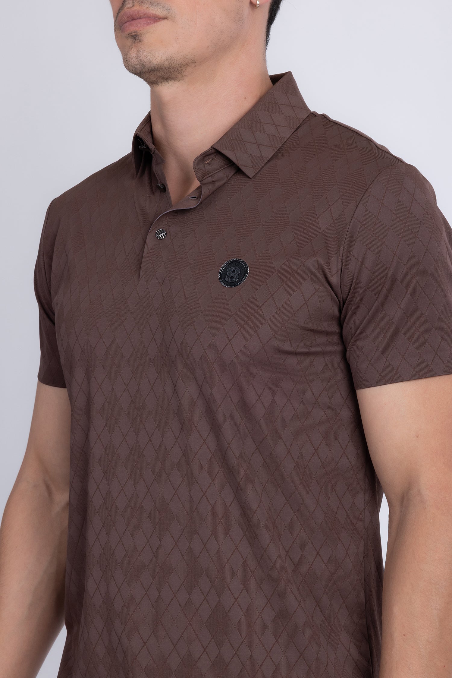 Barabas Men's Solid Diamond Short Sleeve Stretch Polo Shirts 5P18 Coffee