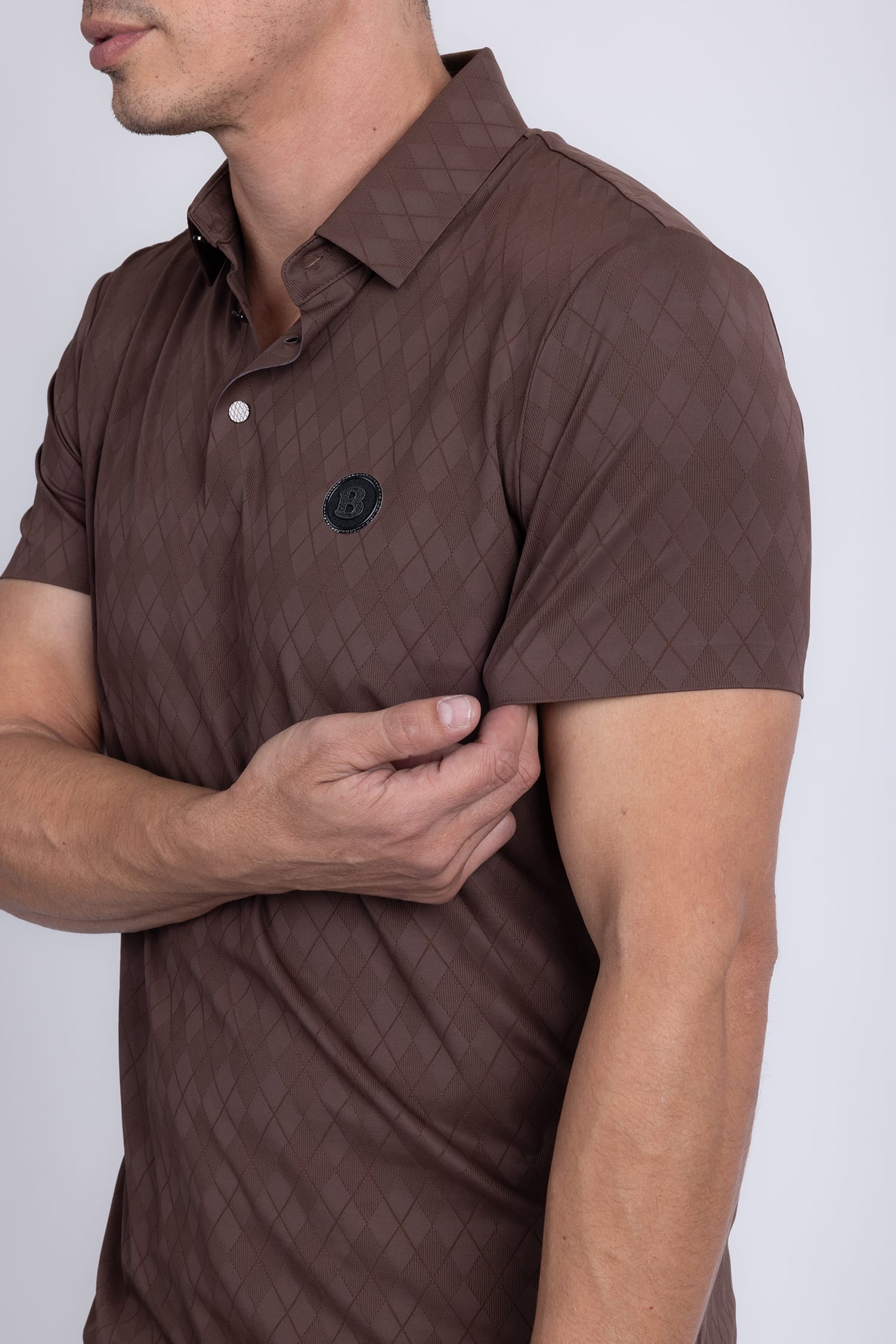Barabas Men's Solid Diamond Short Sleeve Stretch Polo Shirts 5P18 Coffee