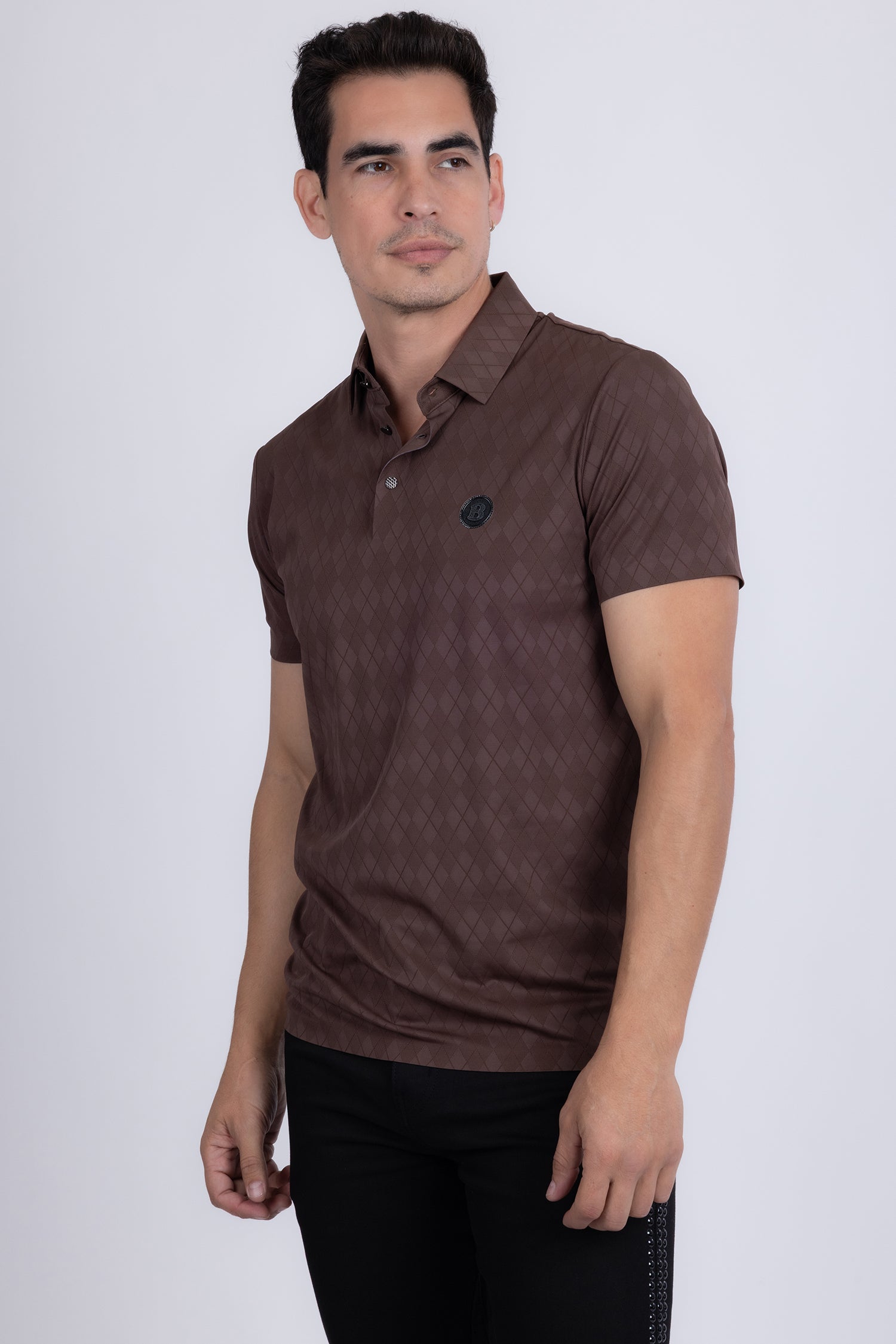 Barabas Men's Solid Diamond Short Sleeve Stretch Polo Shirts 5P18 Coffee
