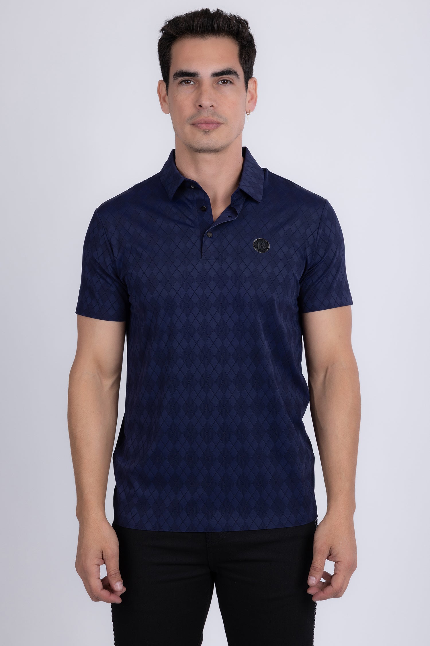 Barabas Men's Solid Diamond Short Sleeve Stretch Polo Shirts 5P18 Navy
